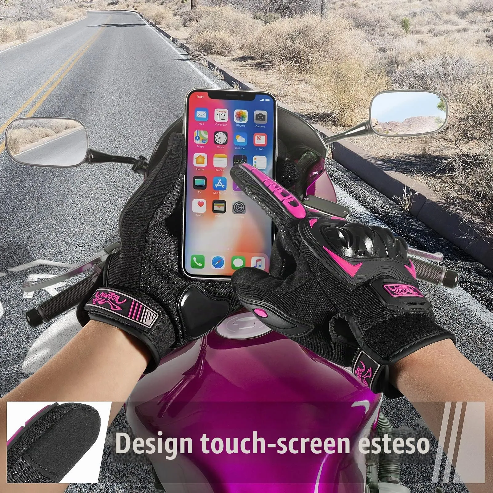 COFIT Guanti da Moto Touchscreen Rosa L - immagine 3