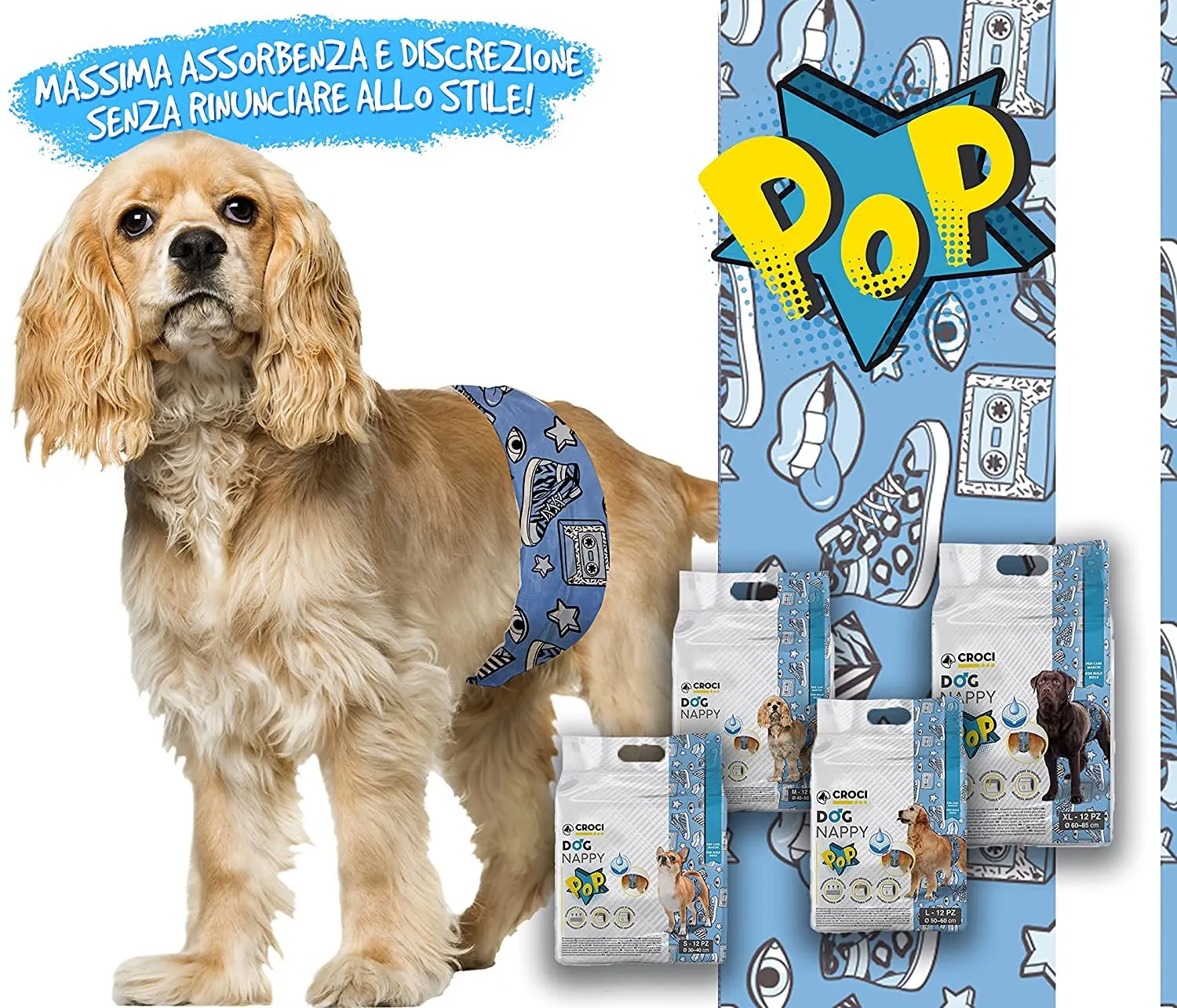 Croci Dog Nappy Pop Fascia Assorbente per cani maschi, Taglia S (30-40 cm), 12 pz - immagine 5