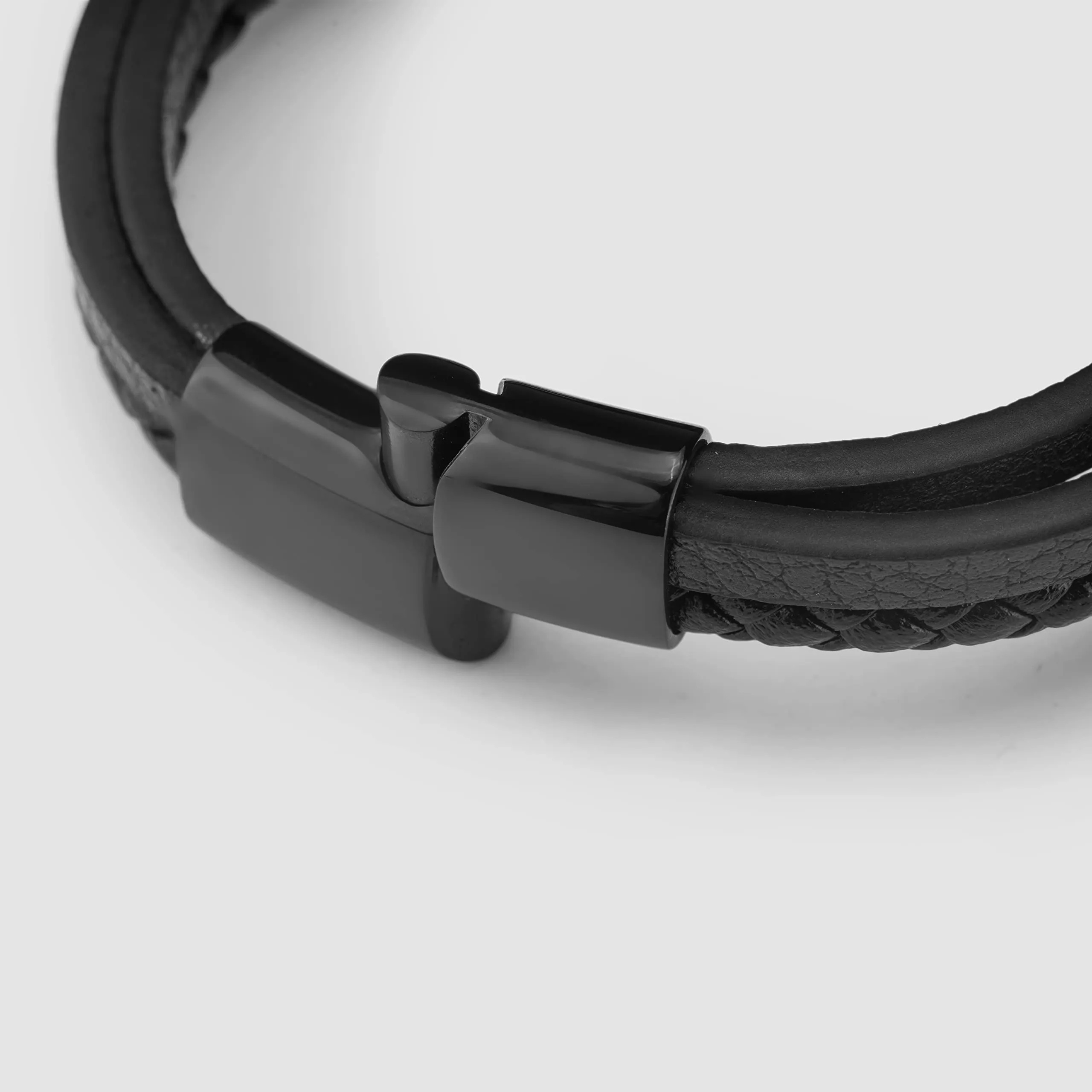 SERASAR Bracciale Uomo in Cuoio e Acciaio Inossidabile Nero 23cm - immagine 9
