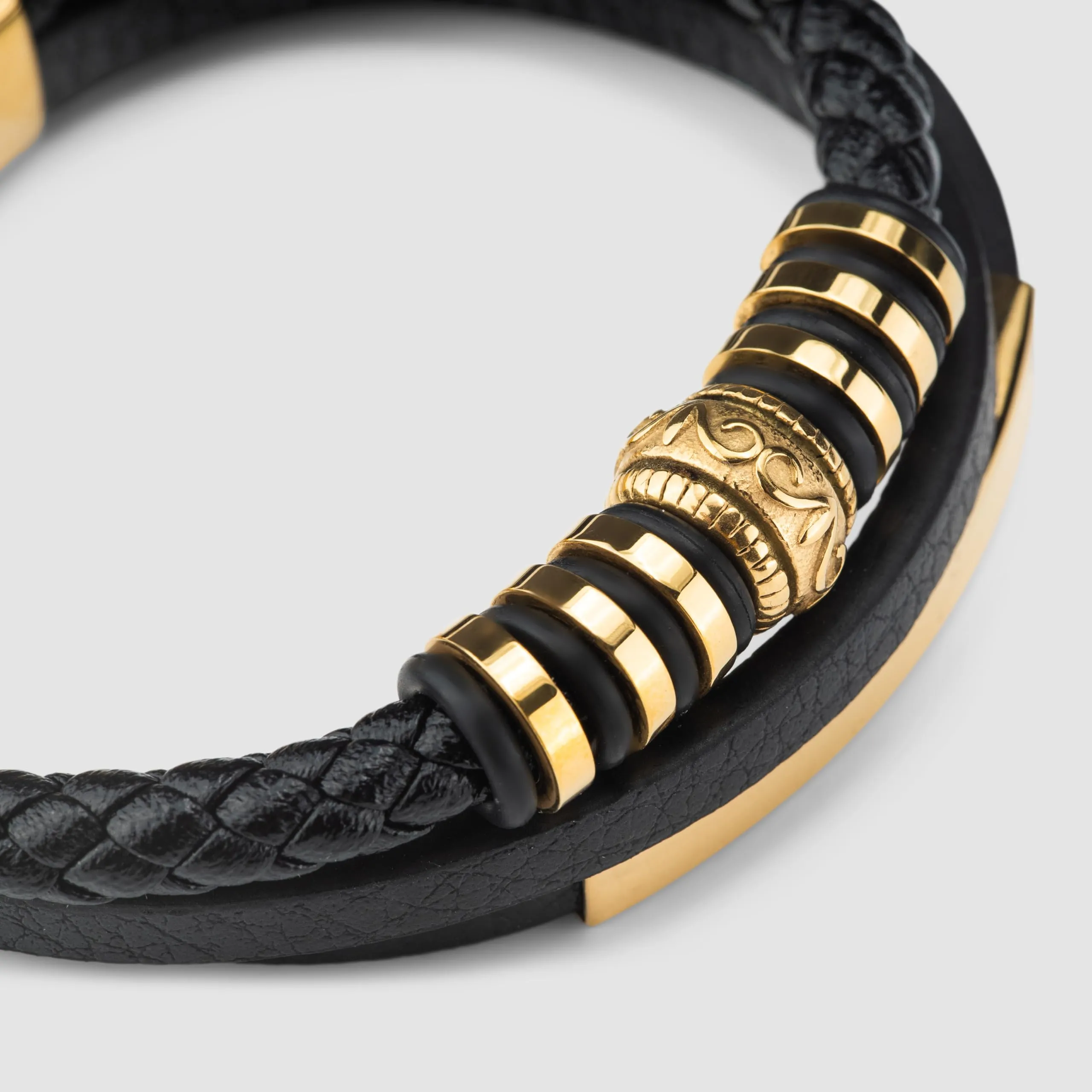 SERASAR Bracciale Uomo in Pelle Intrecciata Nera e Oro, 17cm - immagine 8