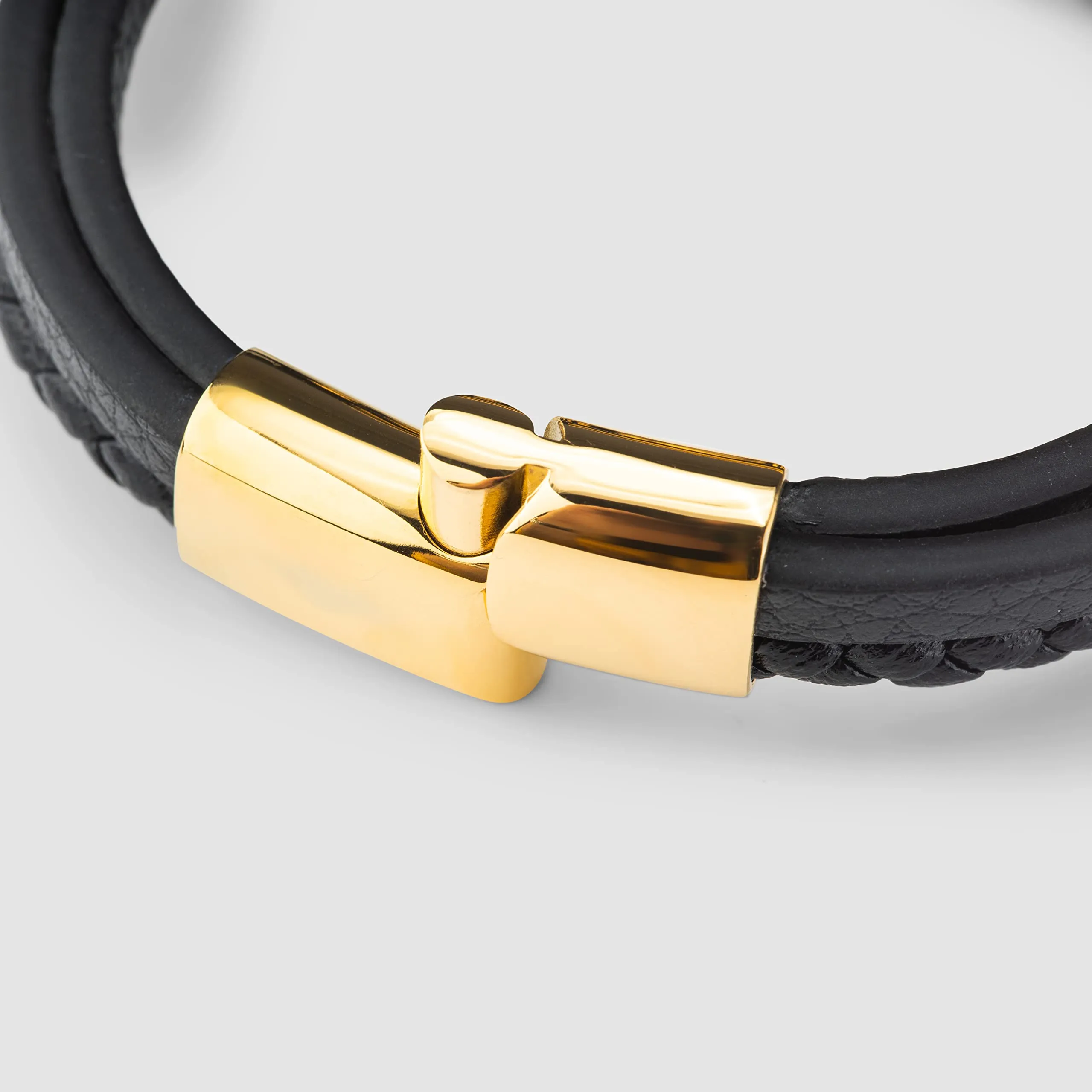SERASAR Bracciale Uomo in Pelle Intrecciata Nera e Oro, 17cm - immagine 9