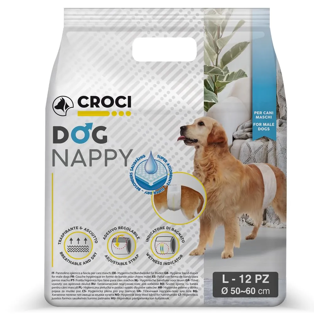 Croci Dog Nappy Fascia Assorbente per Cani Maschi, Taglia L (50-60 cm), 12 pz - immagine 1
