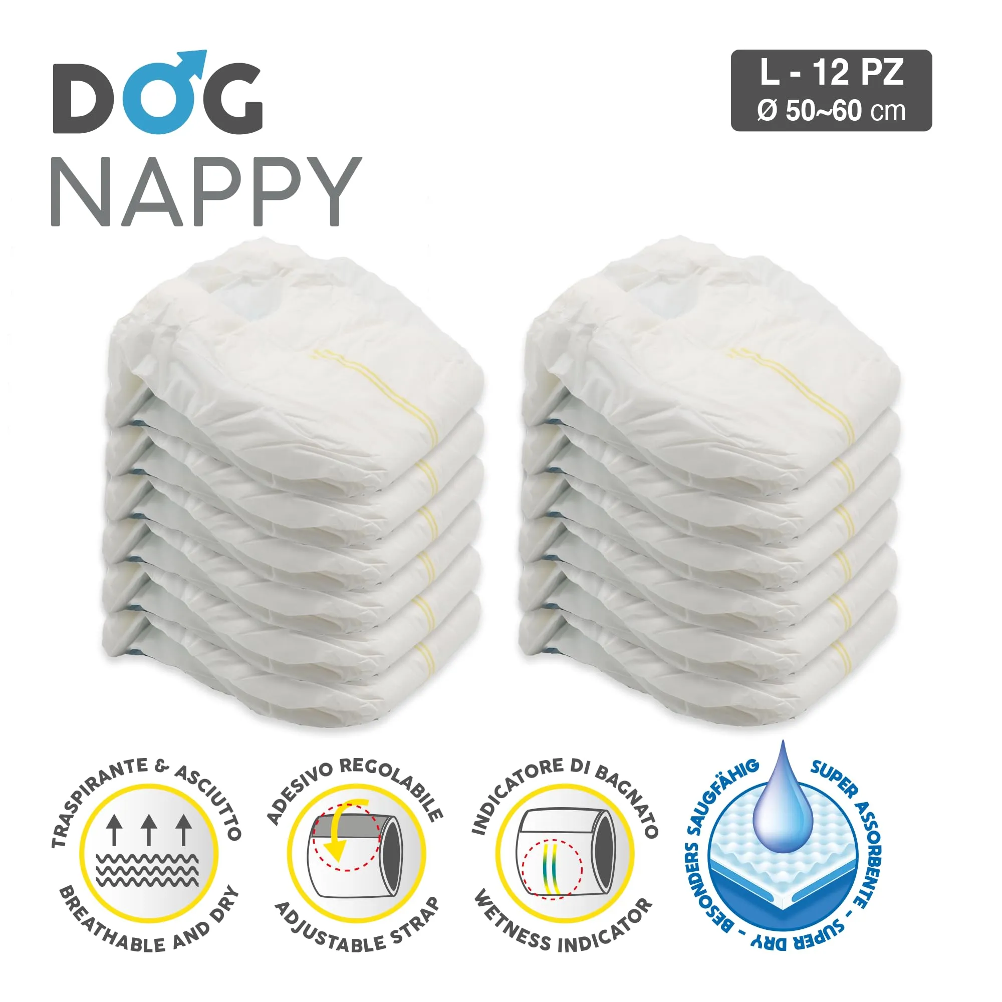 Croci Dog Nappy Fascia Assorbente per Cani Maschi, Taglia L (50-60 cm), 12 pz - immagine 2