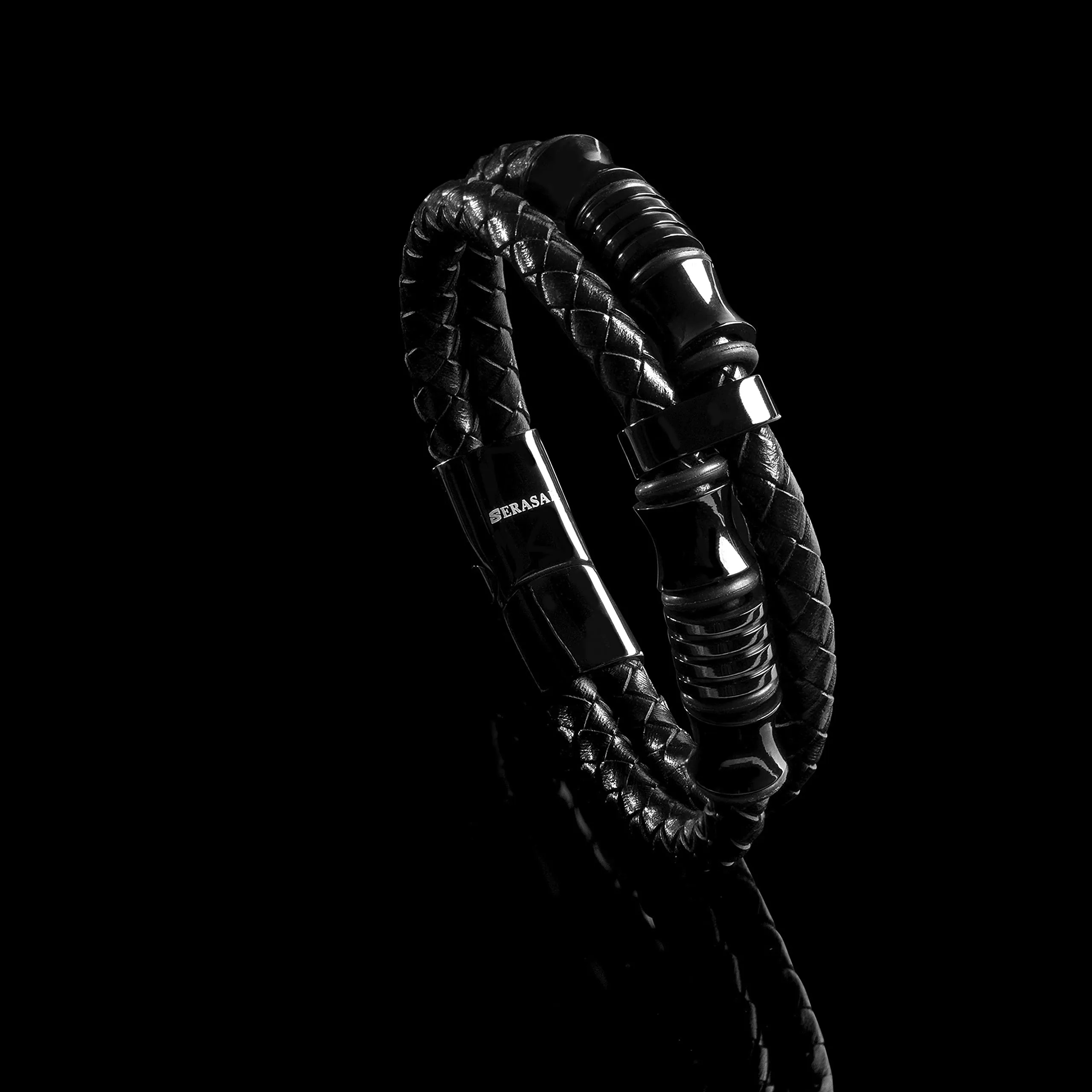 SERASAR Bracciale Uomo in Pelle Nera, 17cm - immagine 8