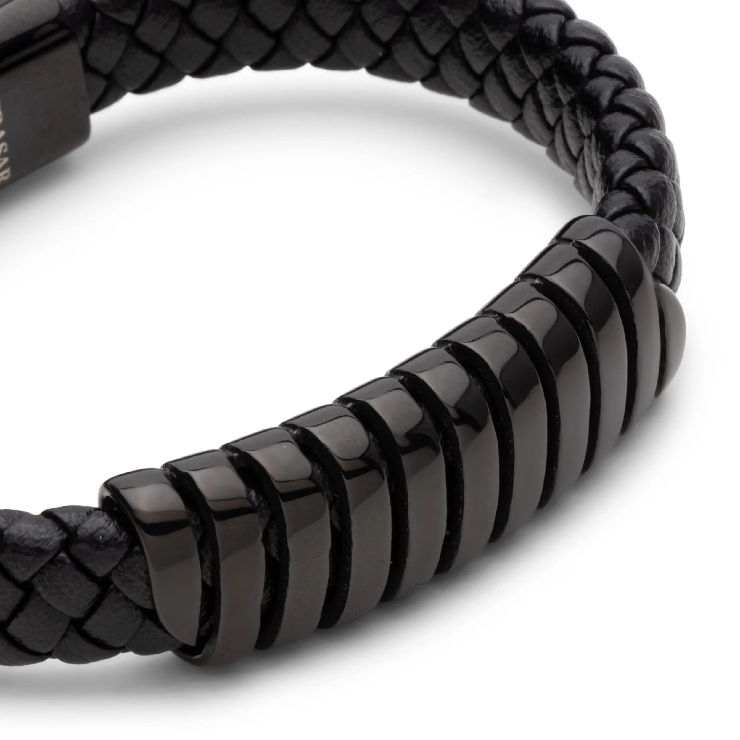 SERASAR Bracciale Uomo in Pelle Nera 17cm - immagine 8