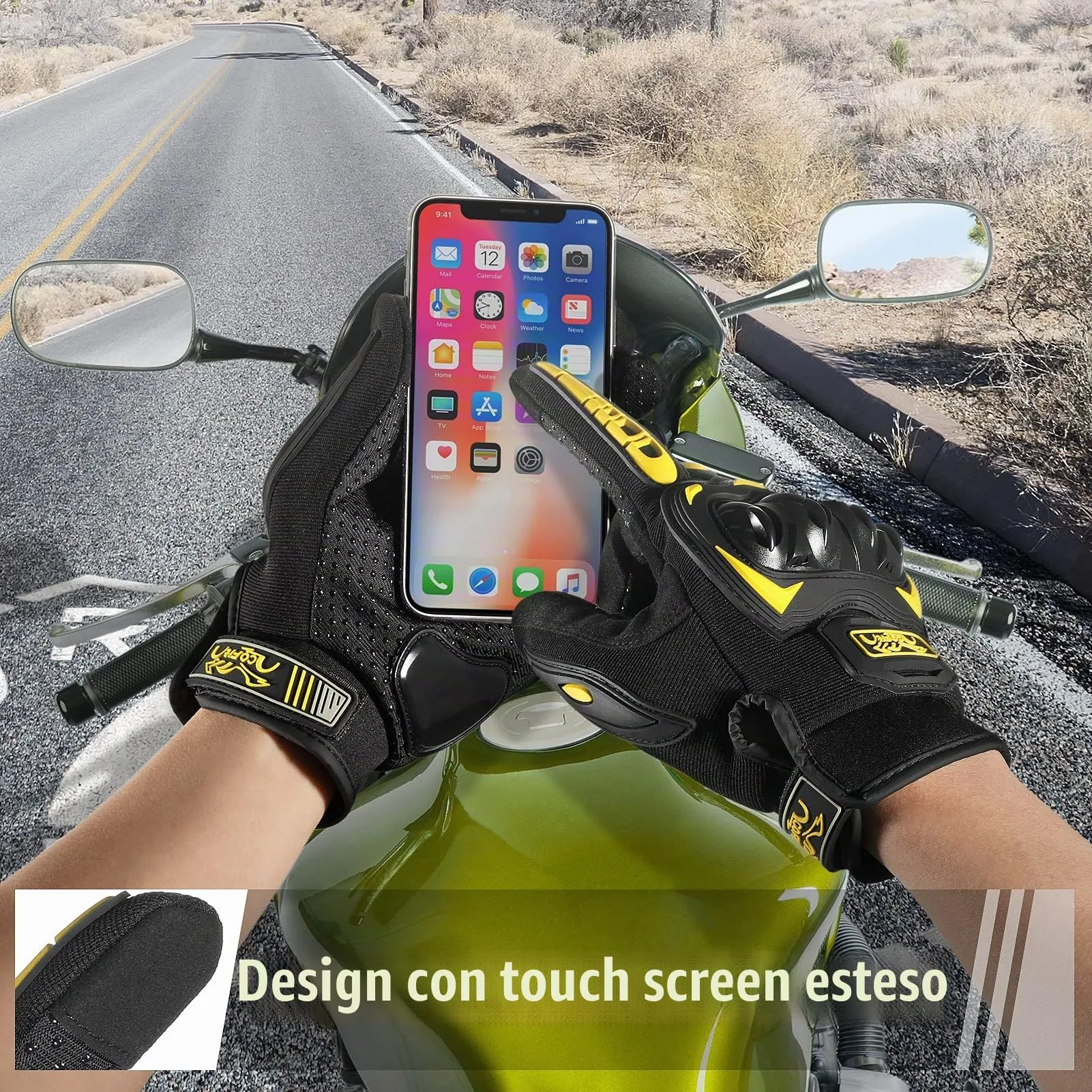 COFIT Guanti da Moto Touchscreen Giallo L - immagine 3
