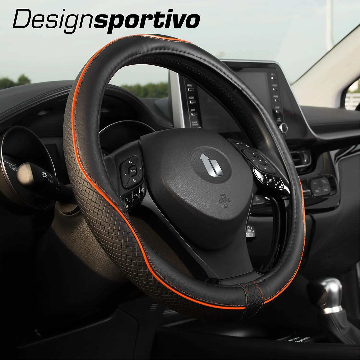 Upgrade4cars Coprivolante Auto in Finta Pelle Arancione Nero, 37-38 cm - immagine 2