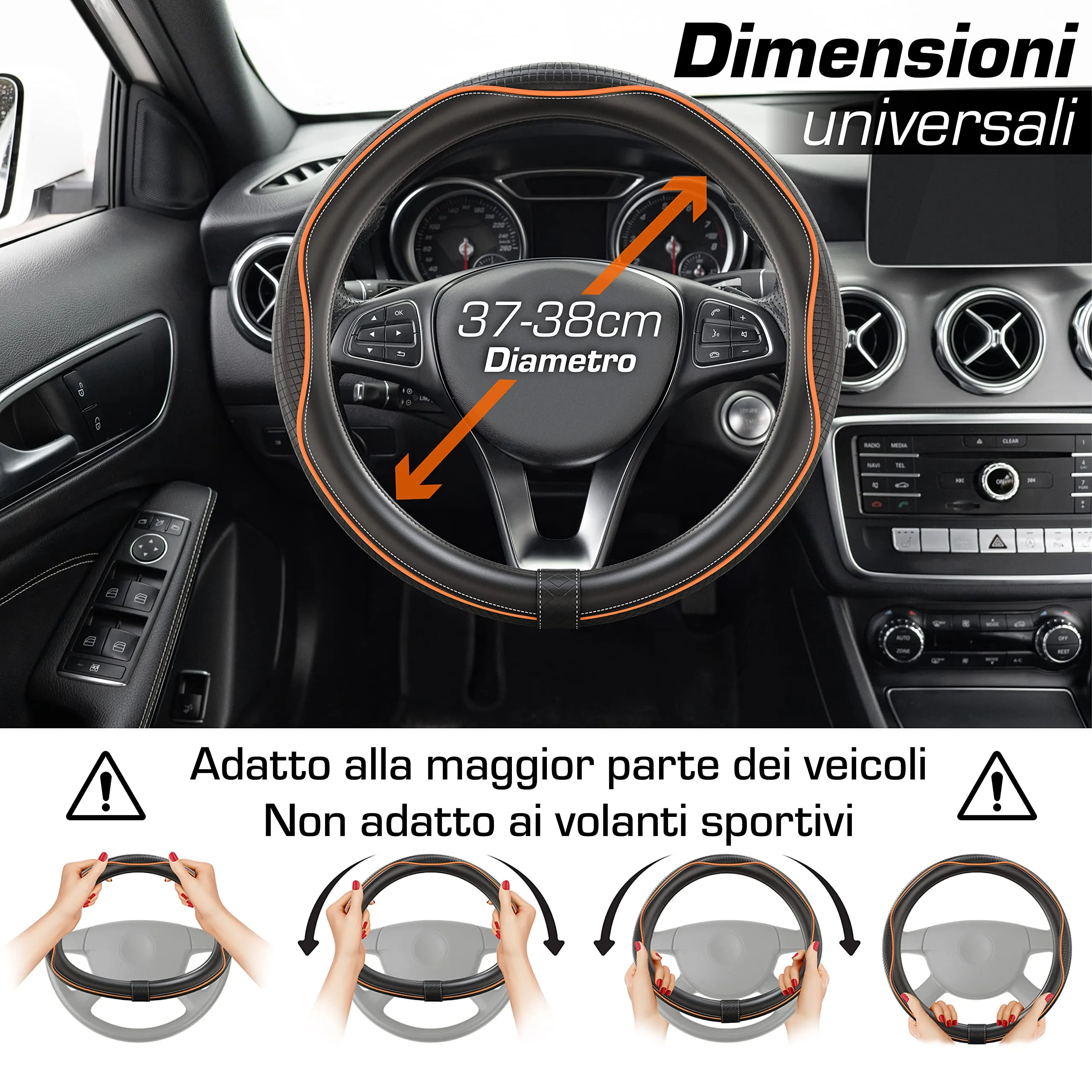 Upgrade4cars Coprivolante Auto in Finta Pelle Arancione Nero, 37-38 cm - immagine 3