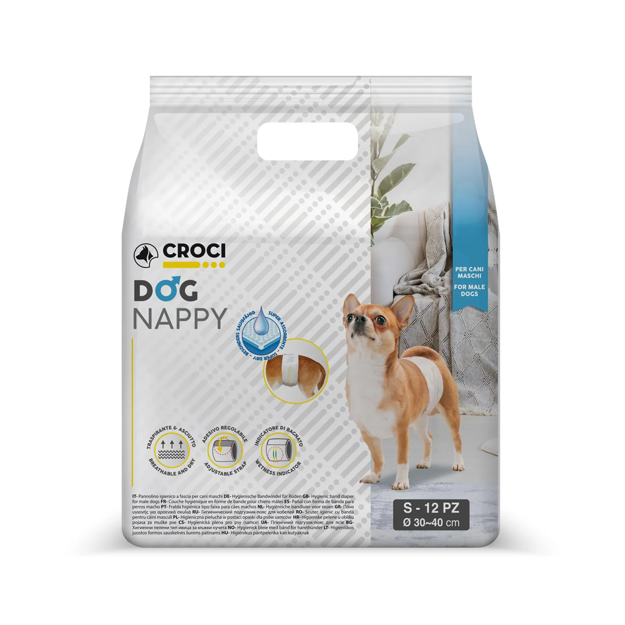 Croci Dog Nappy Fascia Assorbente per Cani Maschi, Taglia S (30-40 cm), 12 pz - immagine 1
