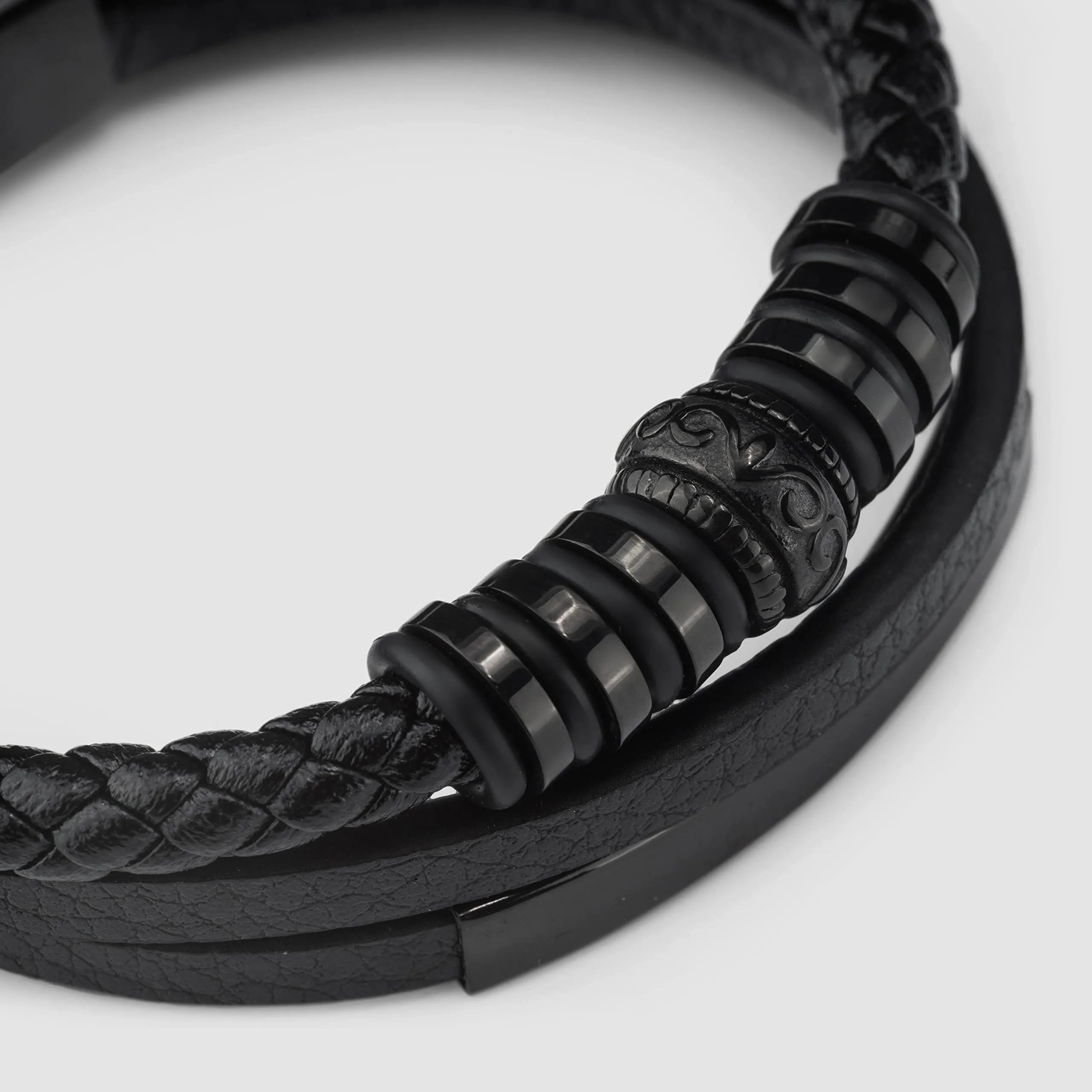 SERASAR Bracciale Uomo in Cuoio e Acciaio, Nero, 20cm - immagine 8