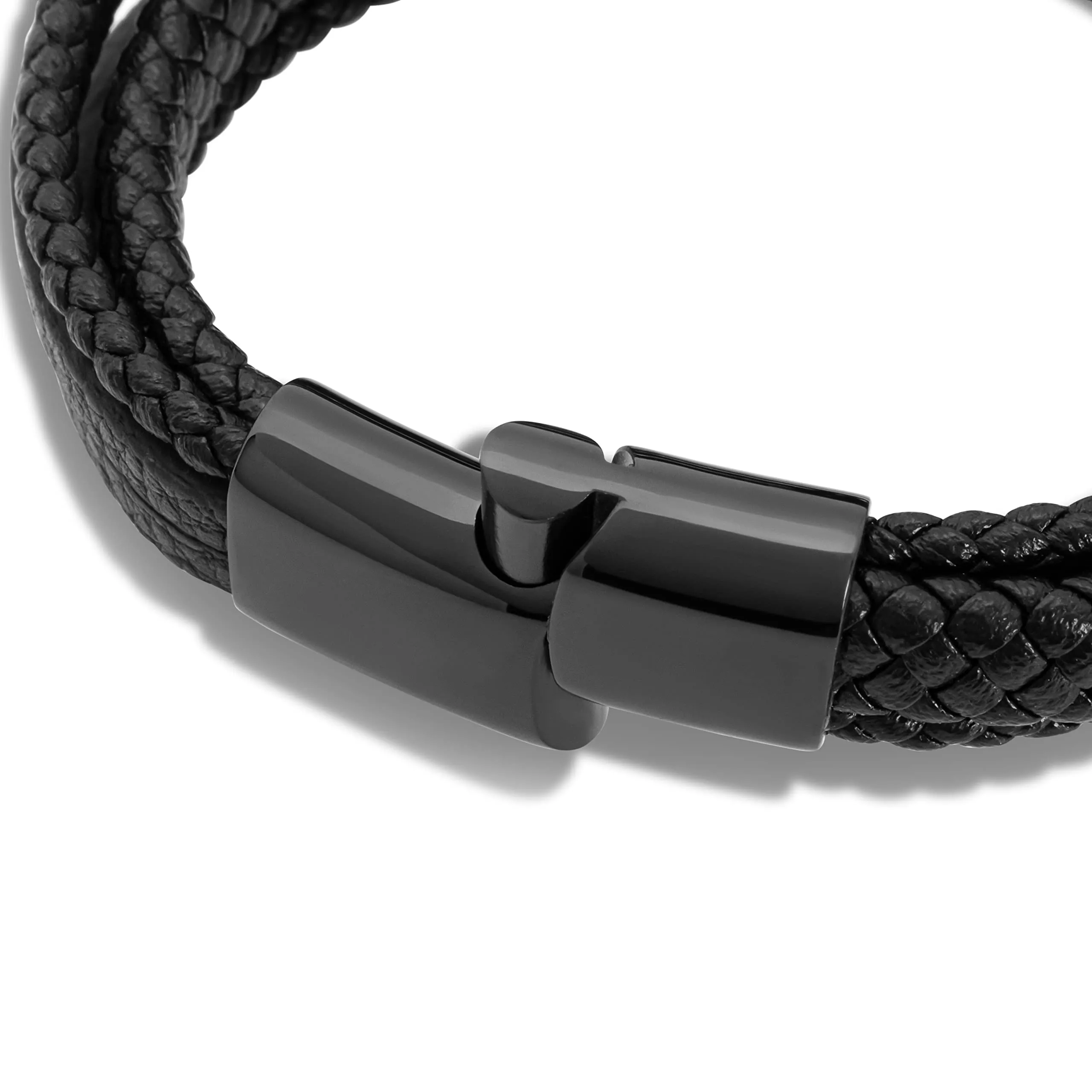 SERASAR Bracciale Uomo in Pelle Nera e Acciaio Inossidabile, 23cm - immagine 9