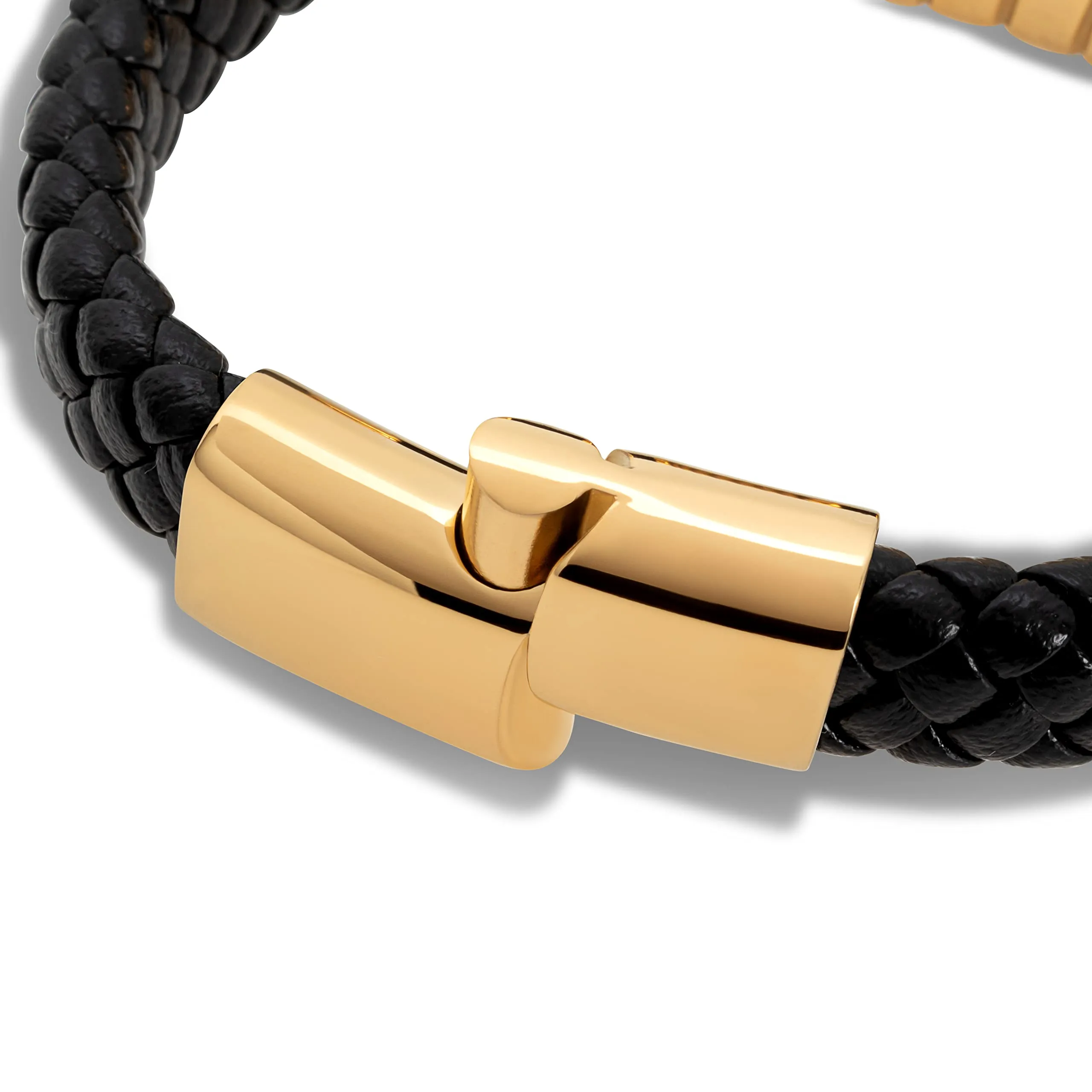 SERASAR Bracciale Uomo in Cuoio Intrecciato Nero e Oro, 17cm - immagine 9