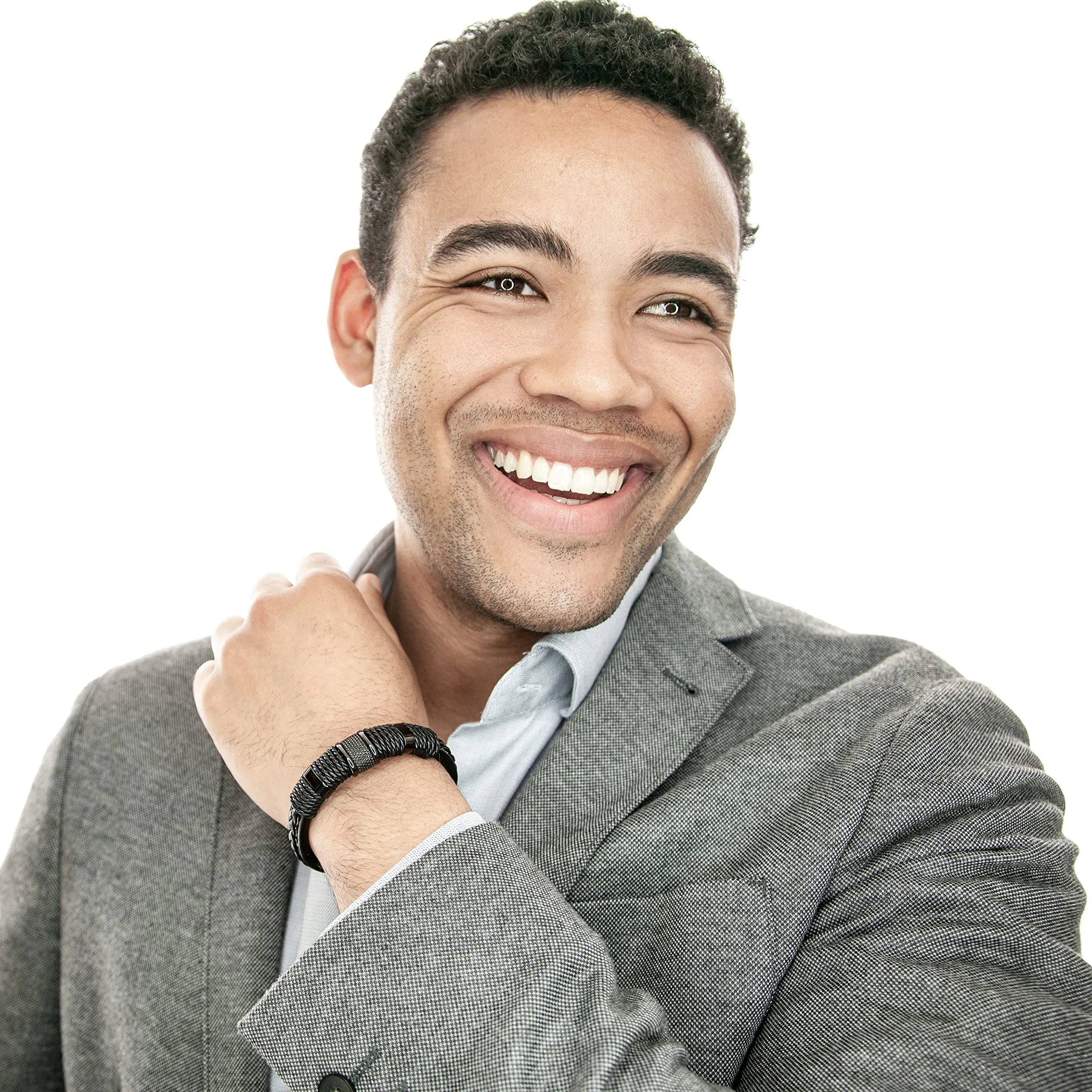 SERASAR Bracciale Uomo in Pelle Nera, 17cm - immagine 4