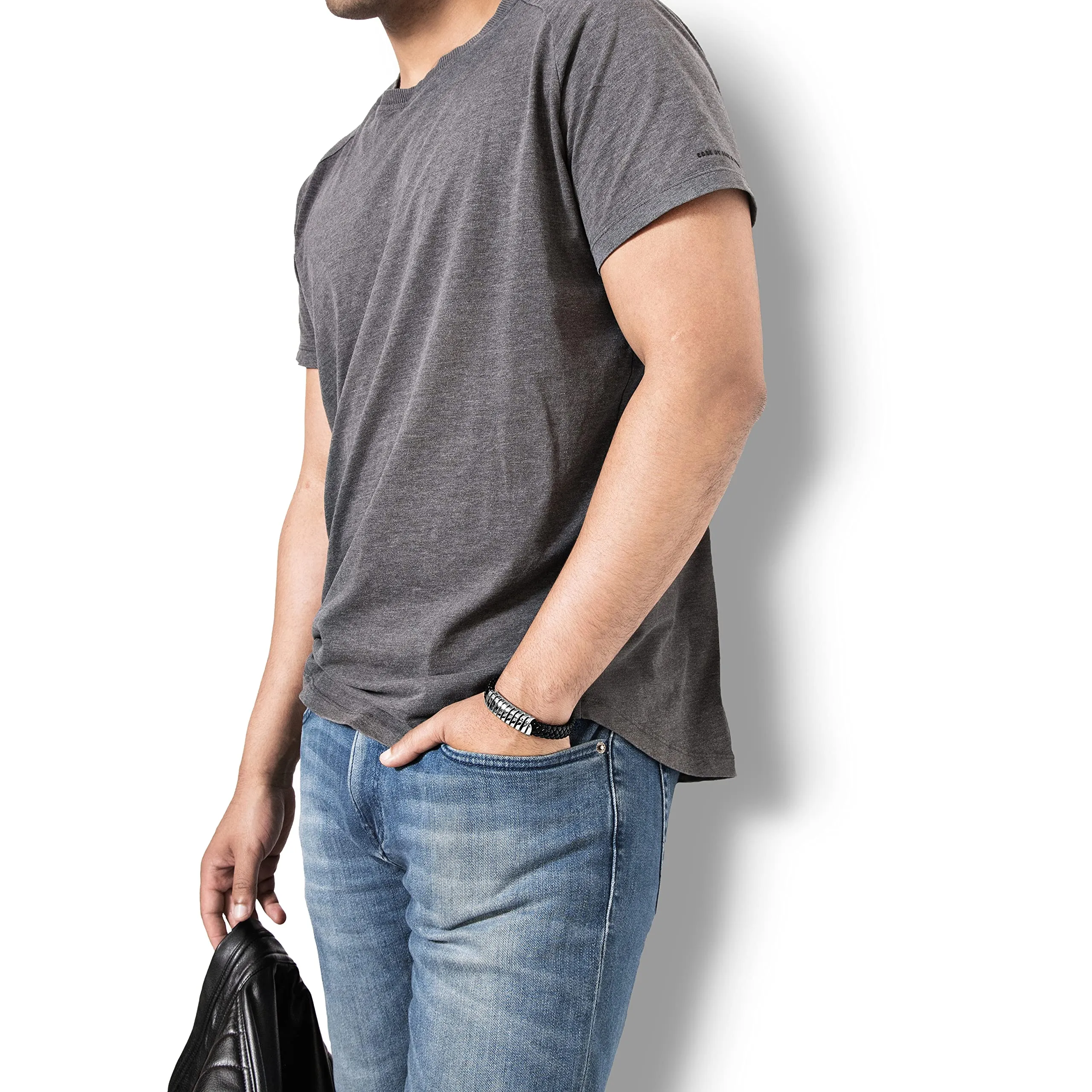 SERASAR Bracciale Uomo in Pelle Nera 23cm - immagine 5