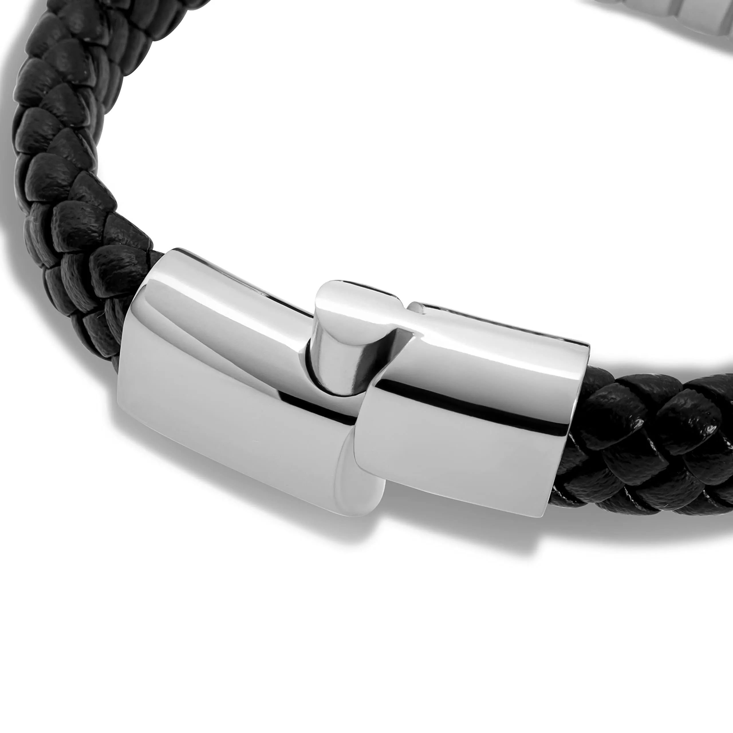 SERASAR Bracciale Uomo in Pelle Nera 23cm - immagine 9