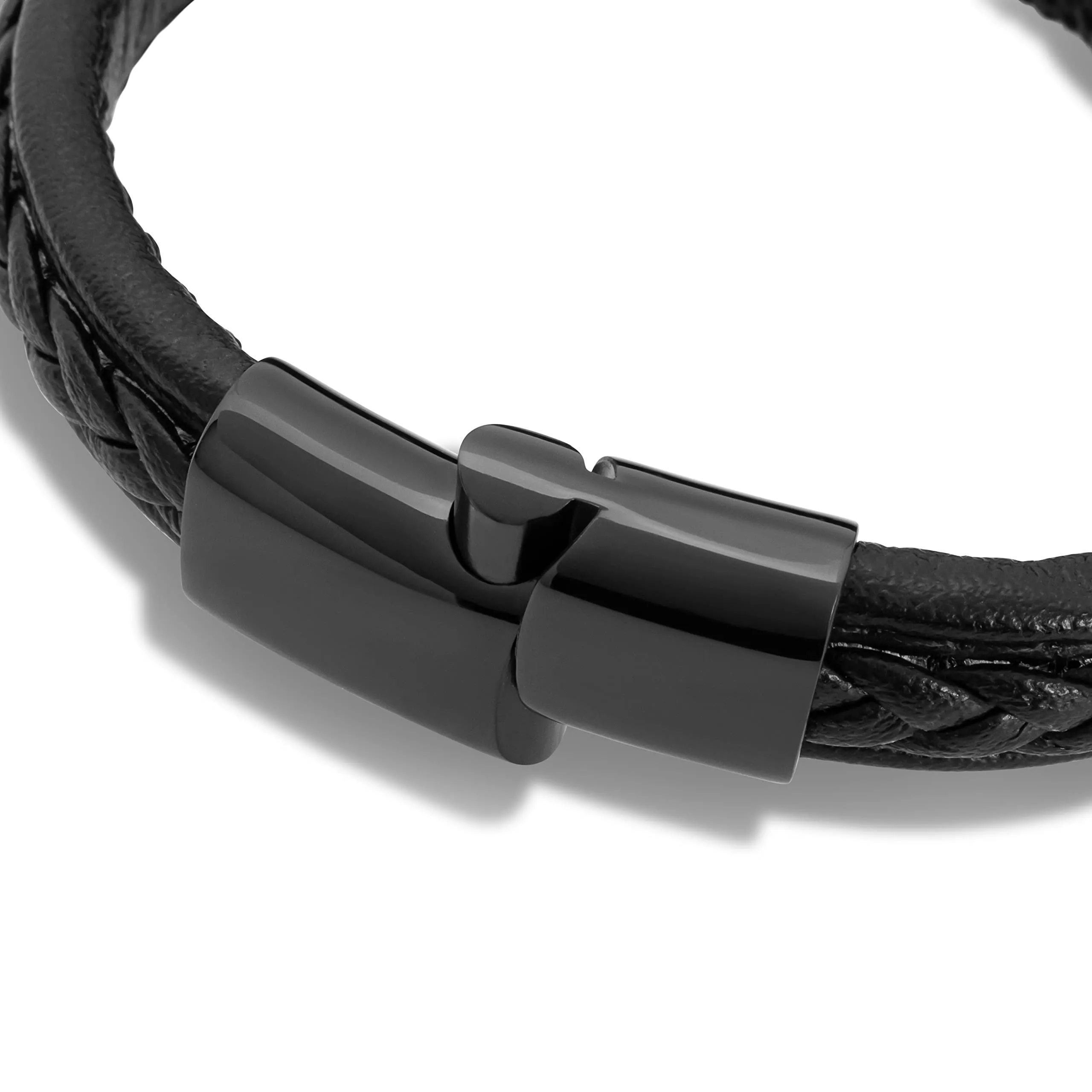 SERASAR Bracciale Uomo in Pelle Nera e Acciaio Inossidabile, 23cm - immagine 9