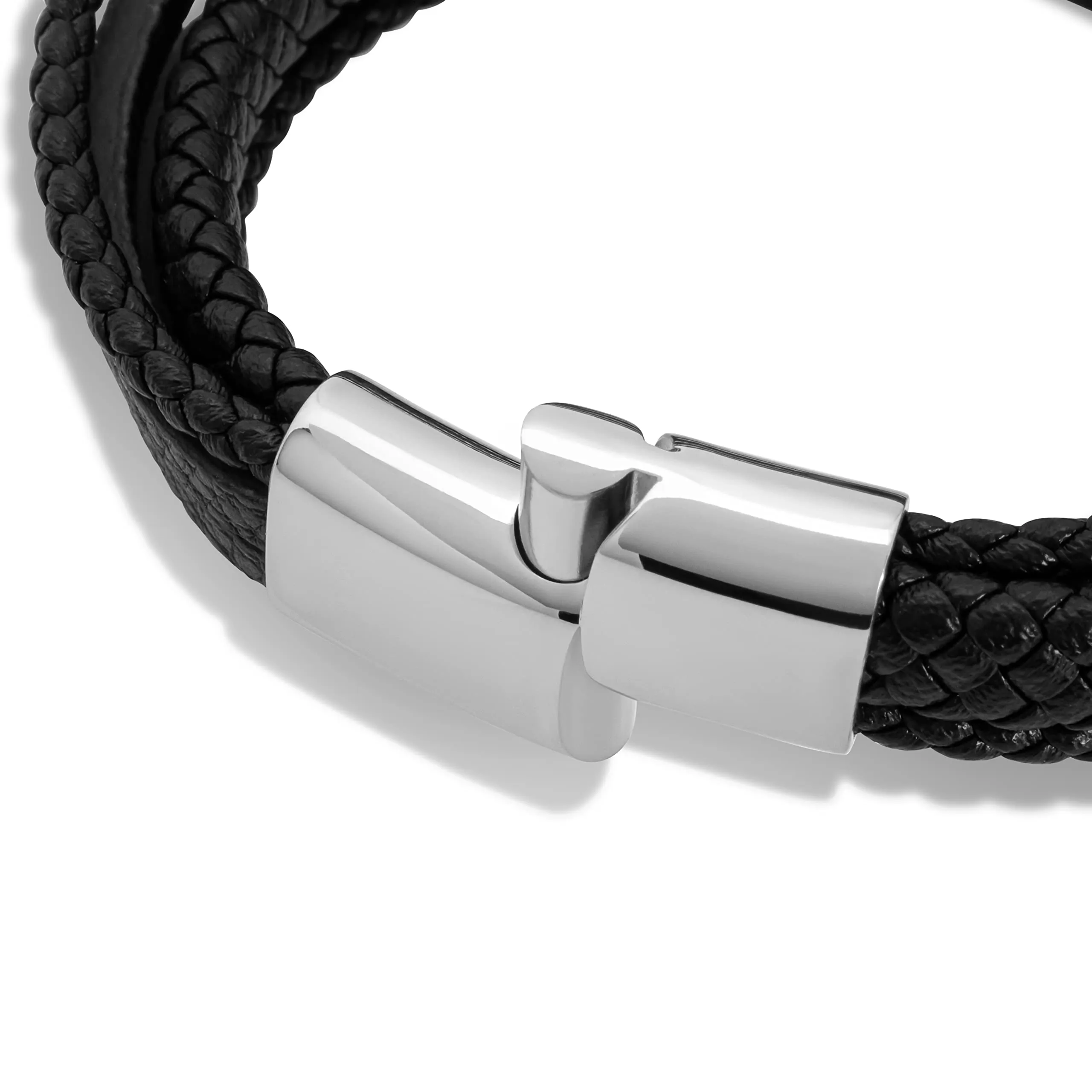 SERASAR Bracciale Uomo in Pelle Nera e Acciaio Argento, 20cm - immagine 9