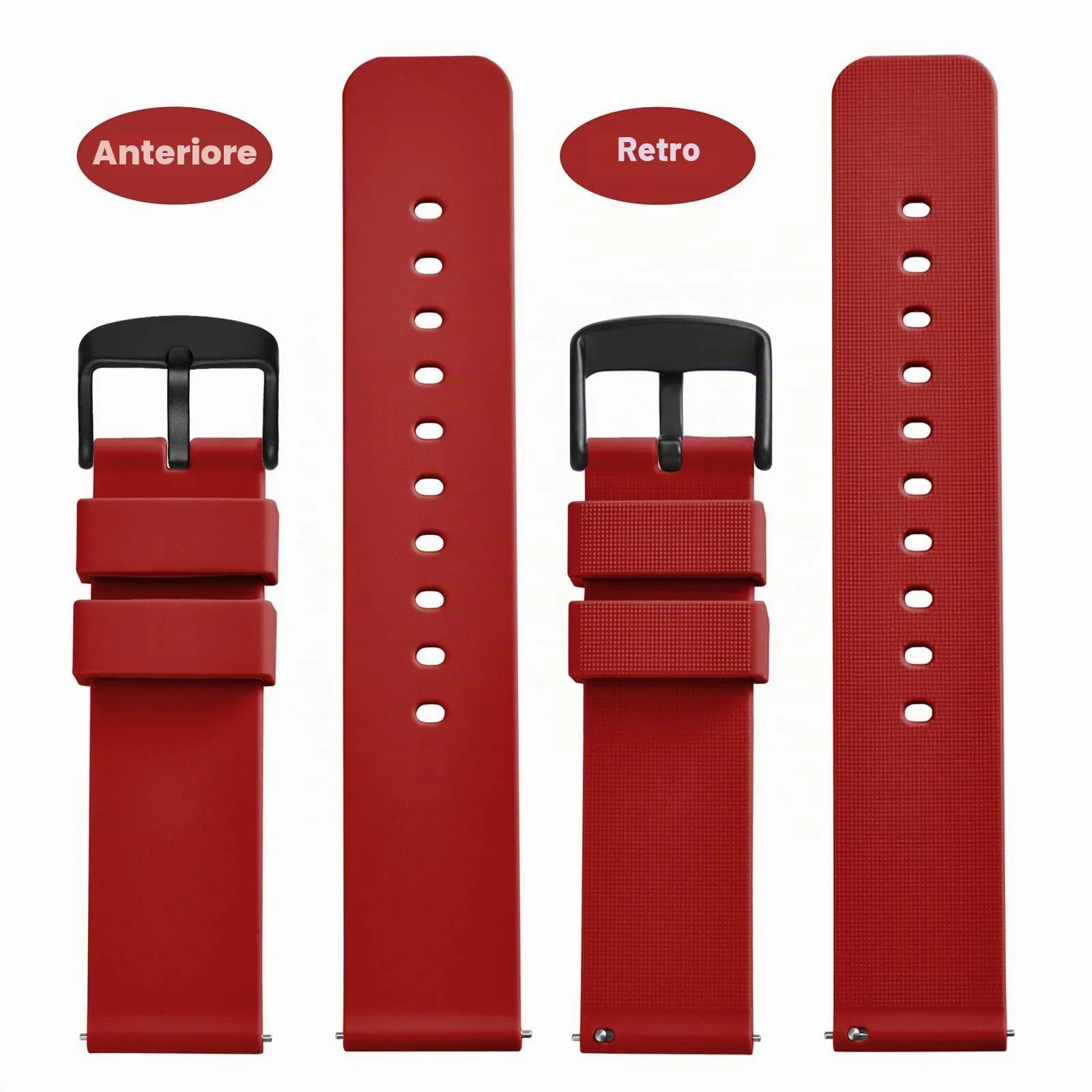 WOCCI Cinturino in Silicone 22mm con Fibbia Nera, Rosso - immagine 4