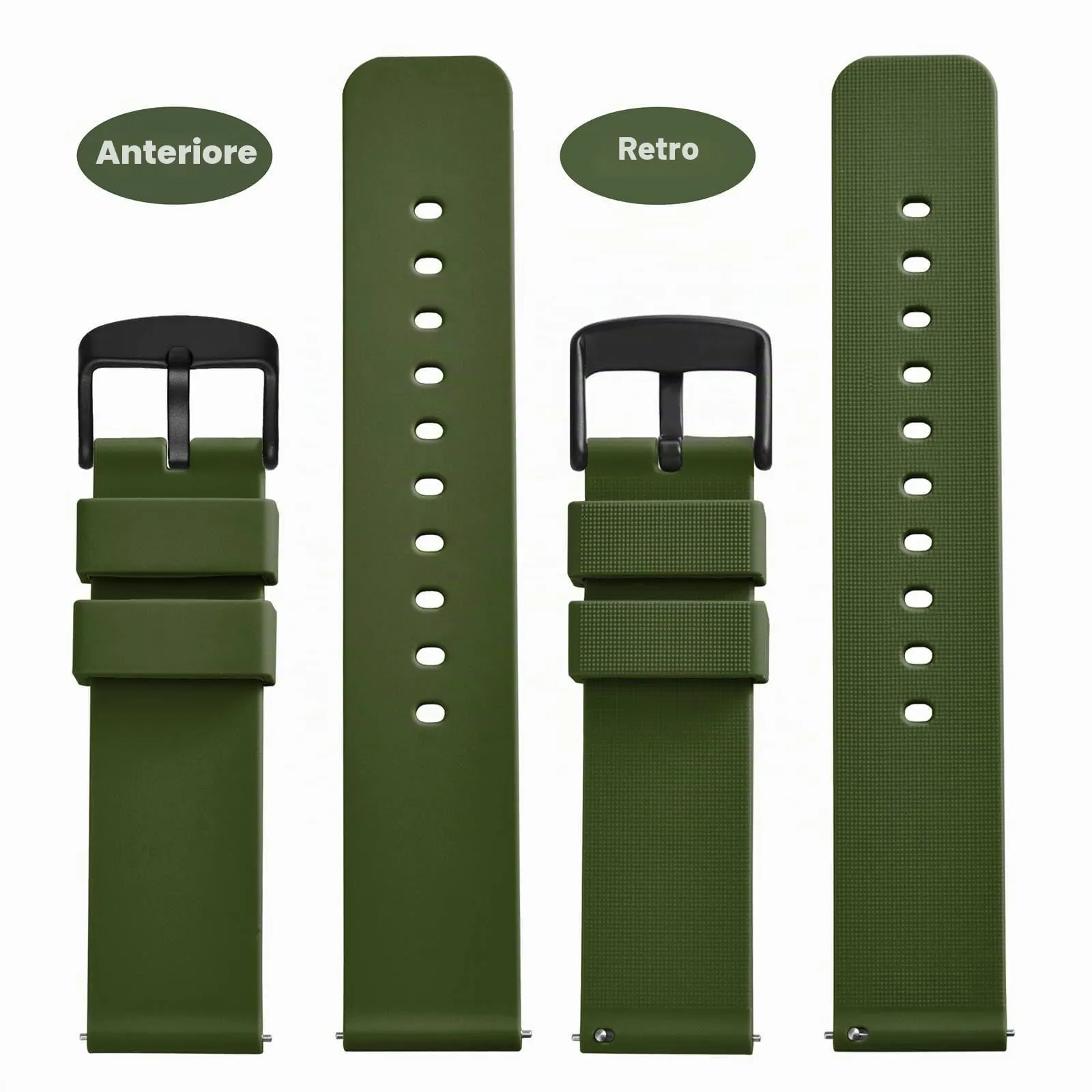 WOCCI Cinturino in Silicone 20mm per Uomo e Donna con Fibbia Nera (Verde Militare) - immagine 4