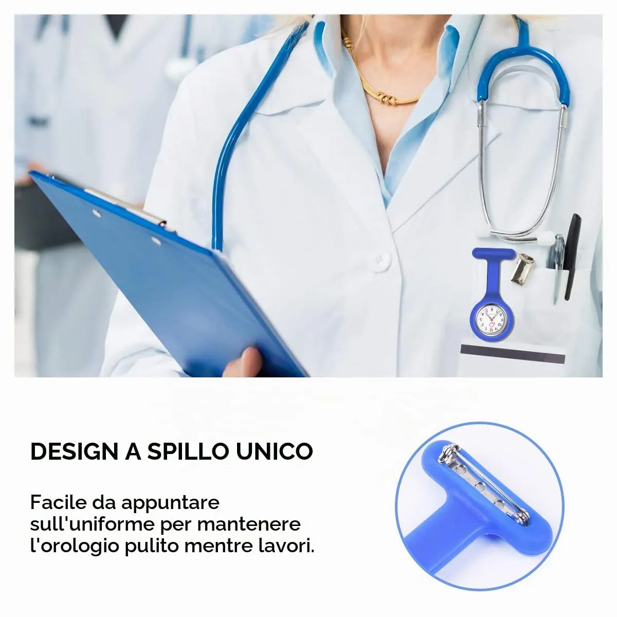 Vicloon Orologio da Infermiere in Silicone con Spilla, 3 Pezzi - immagine 5