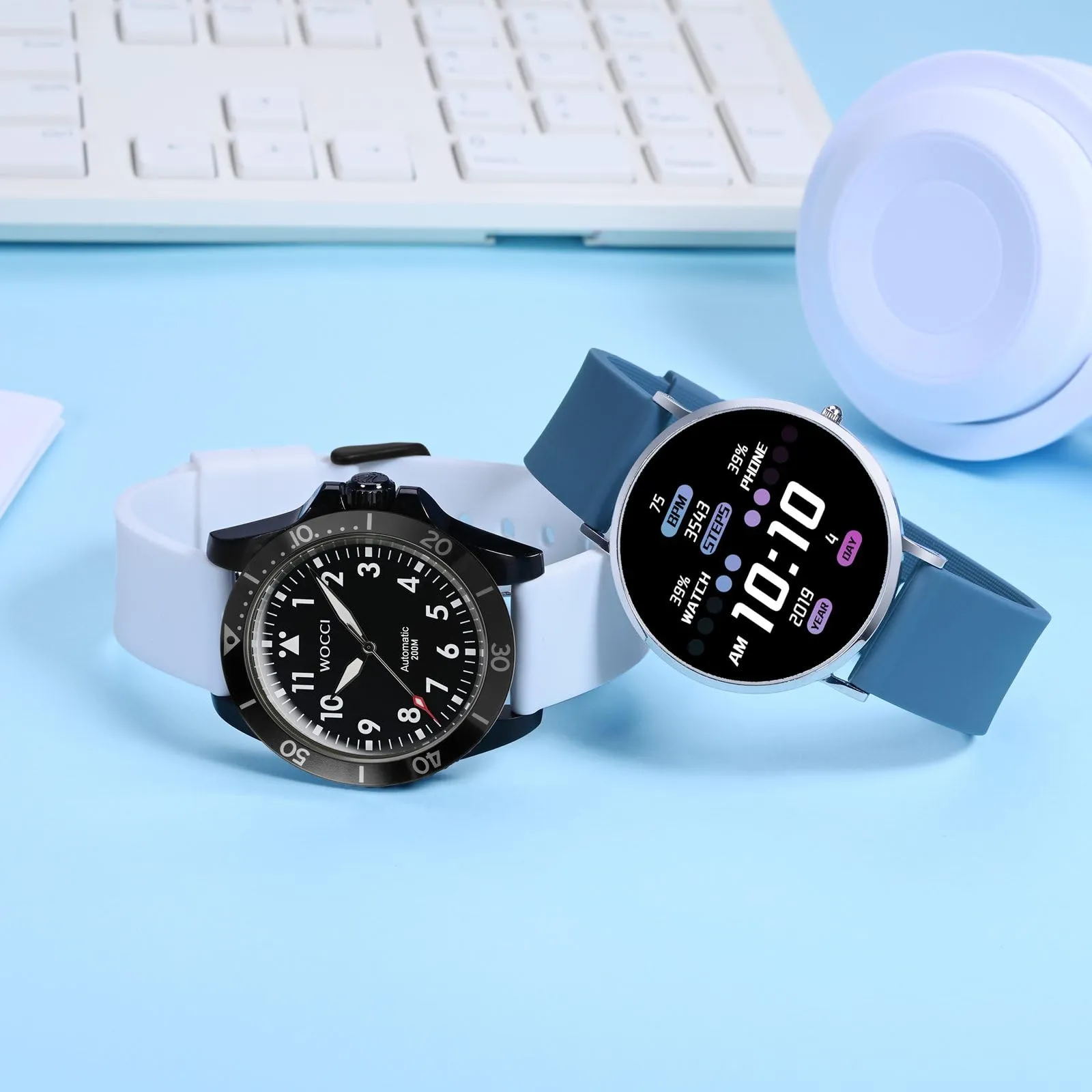 WOCCI Cinturino in Silicone 19mm con Fibbia Nera, Blu Acciaio - immagine 7