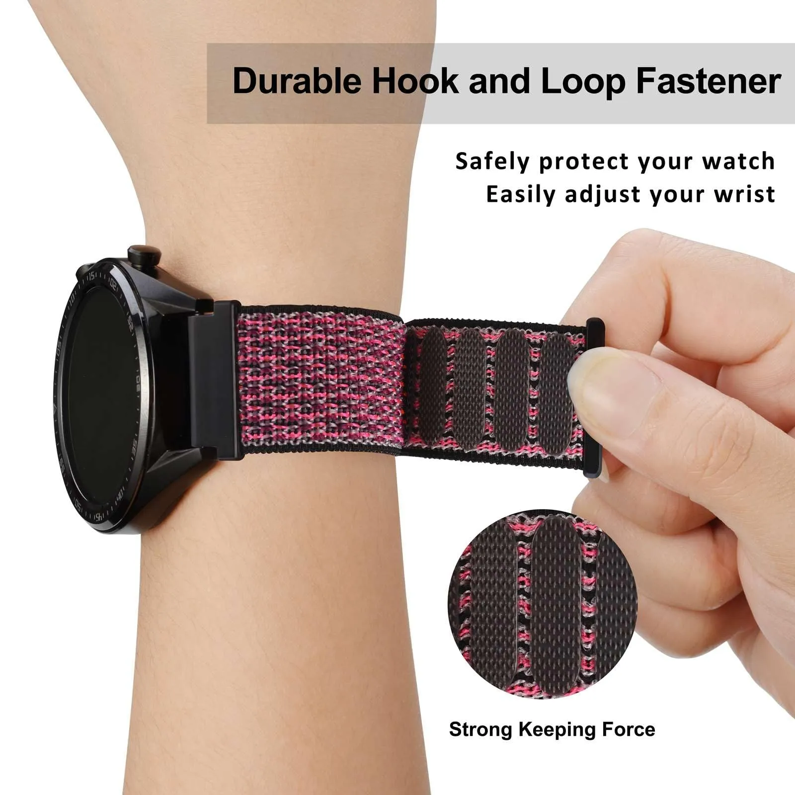 WOCCI Sportivo Cinturino in Nylon a Sgancio Rapido, 20mm, Prugna Matura - immagine 4