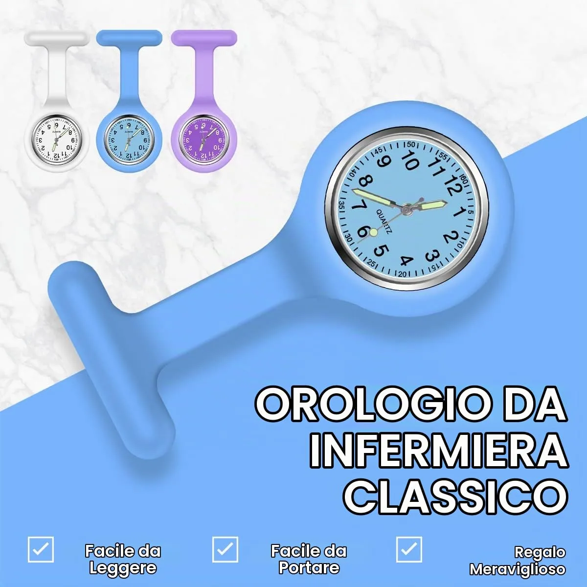 Vicloon Orologio da Infermiere in Silicone con Spilla, 3 Pezzi - immagine 3
