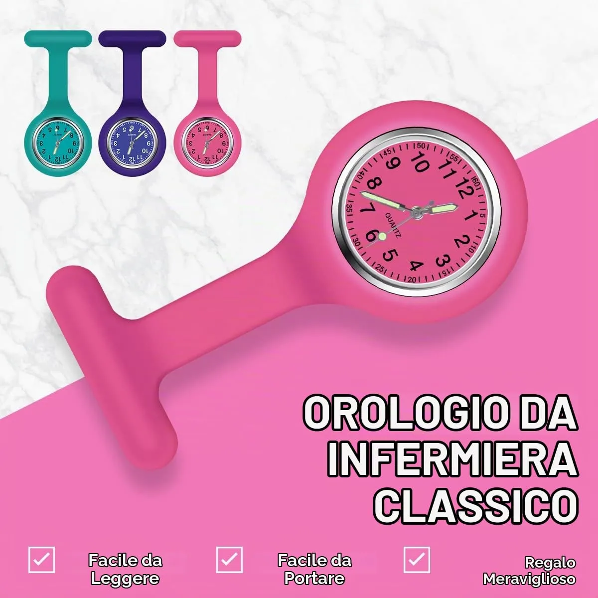 Vicloon Orologio da Infermiere in Silicone con Spilla, 3 Pezzi - immagine 4