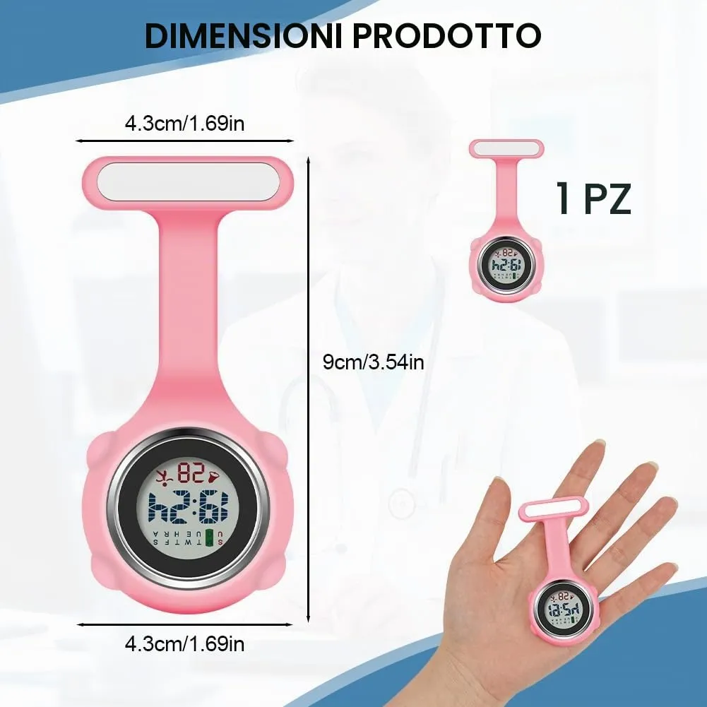 Vicloon Orologio da Infermiere in Silicone con Spilla, Rosa - immagine 2