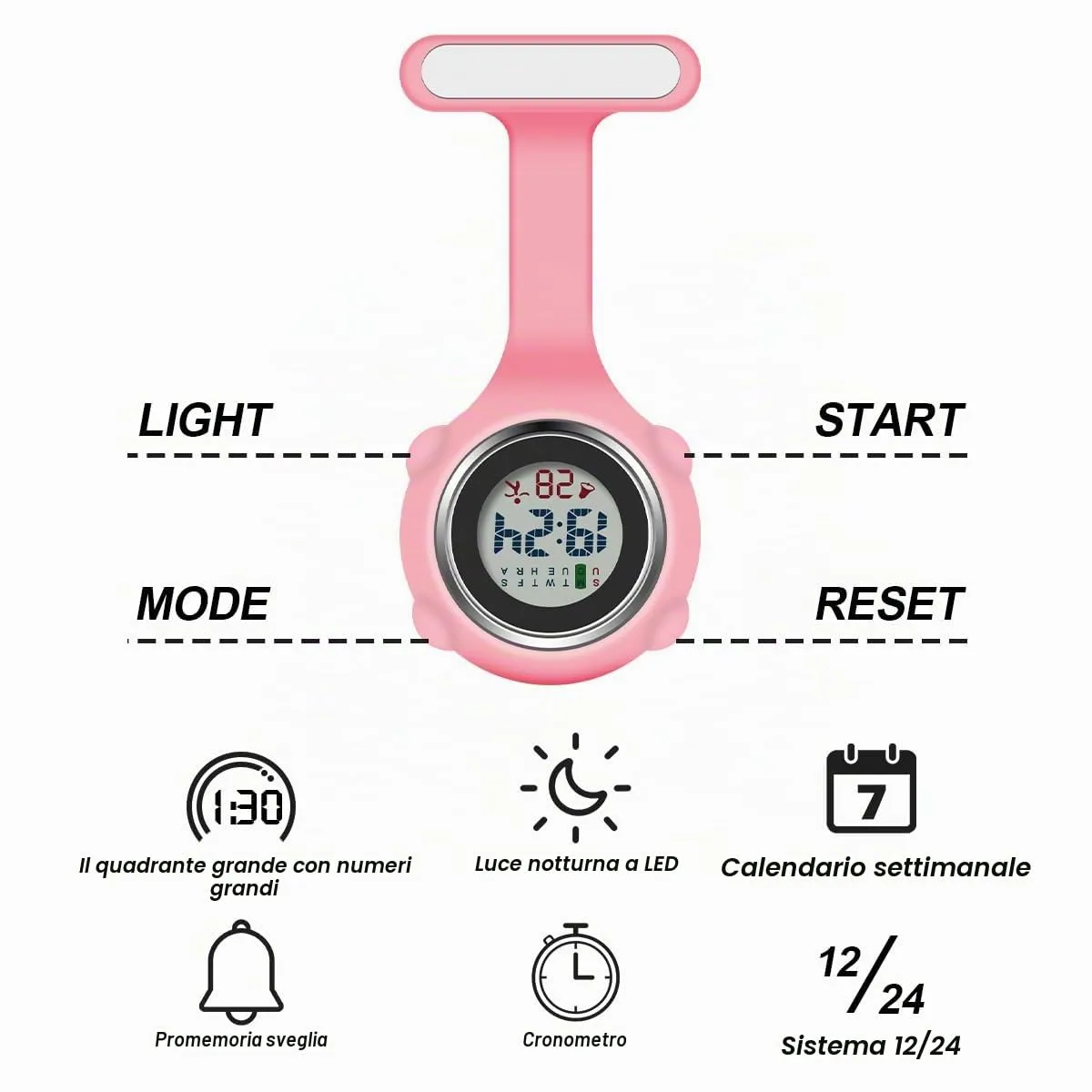Vicloon Orologio da Infermiere in Silicone con Spilla, Rosa - immagine 3
