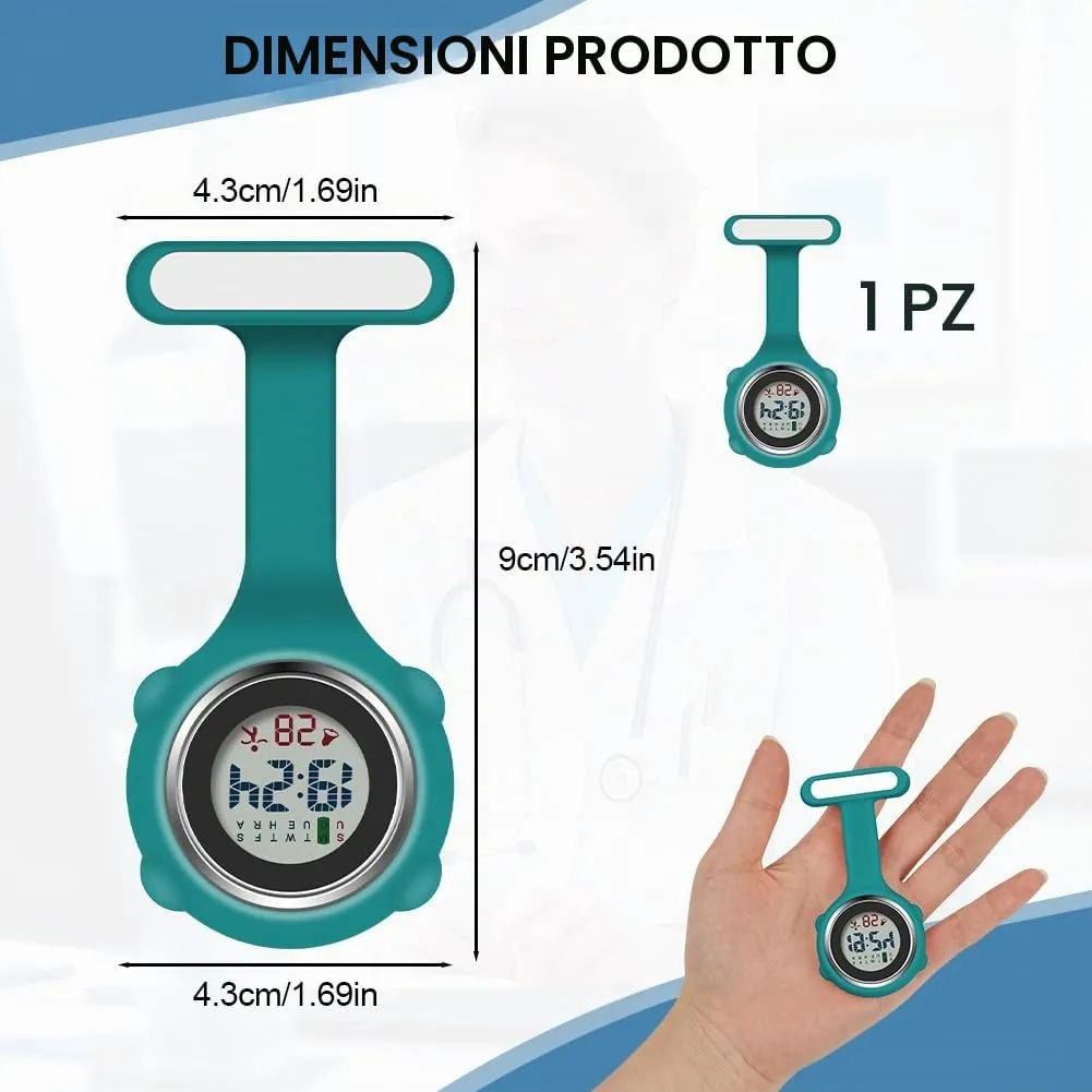Vicloon Orologio da Infermiere in Silicone con Spilla, Quadrante Rotondo (Verde scuro) - immagine 2