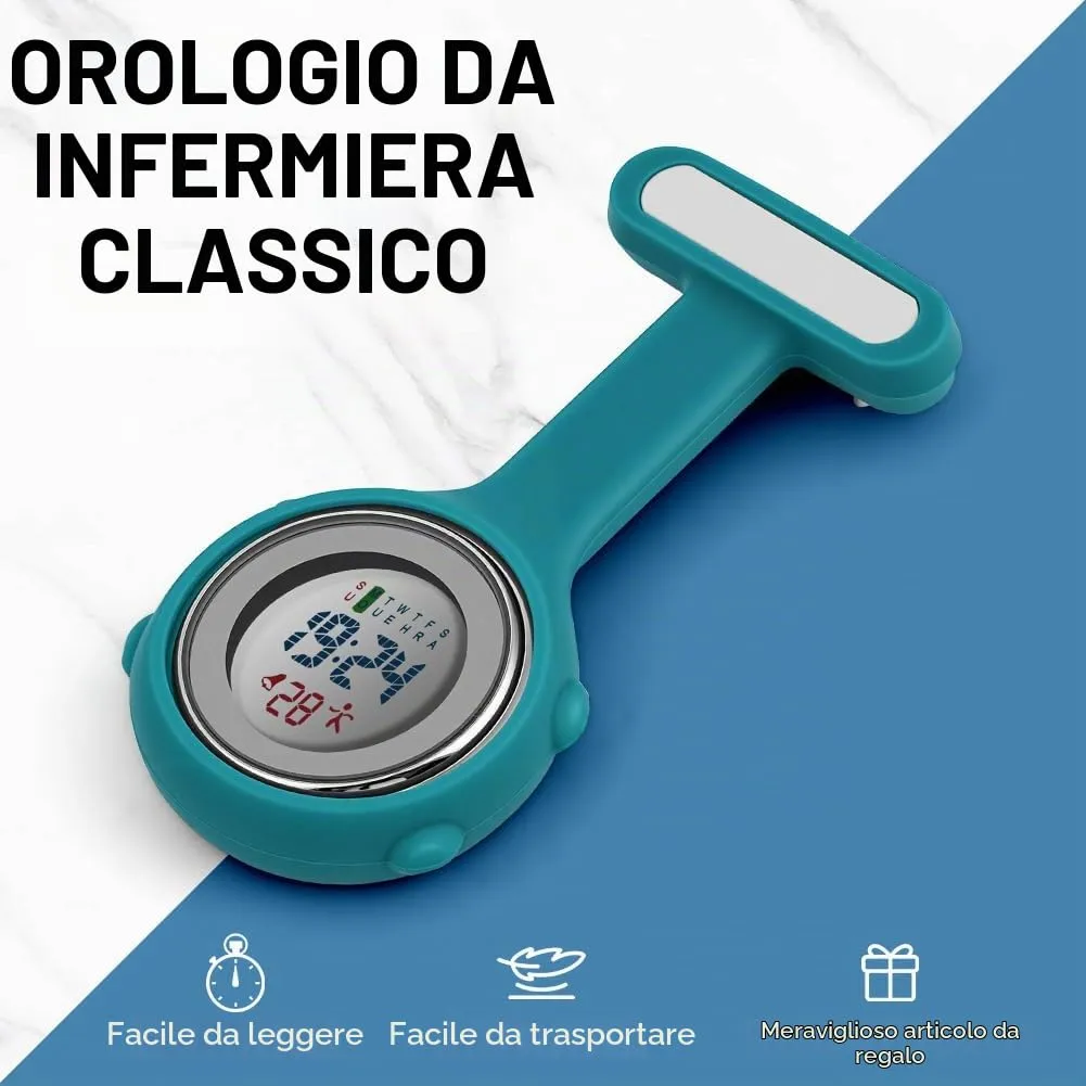 Vicloon Orologio da Infermiere in Silicone con Spilla, Quadrante Rotondo (Verde scuro) - immagine 6