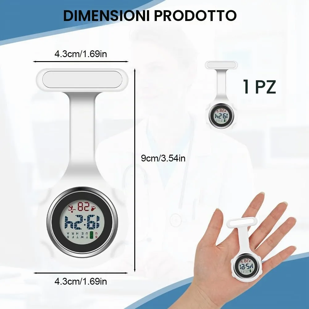 Vicloon Orologio da Infermiere in Silicone con Spilla (Bianco) - immagine 2