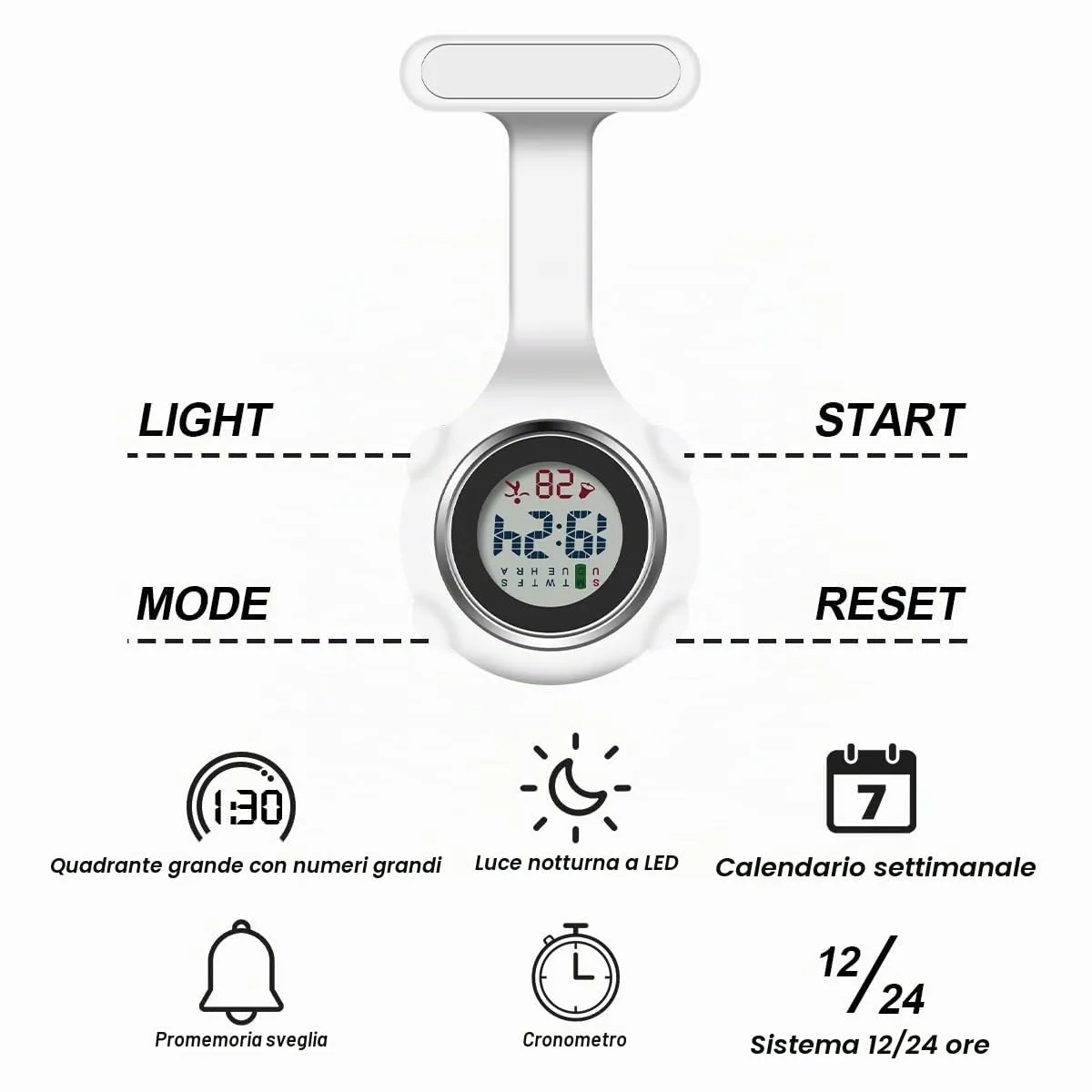 Vicloon Orologio da Infermiere in Silicone con Spilla (Bianco) - immagine 3