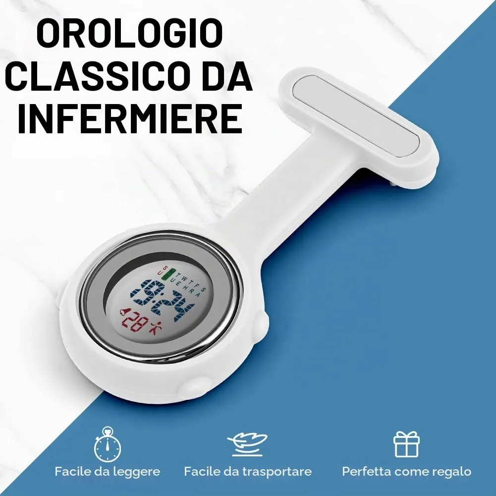 Vicloon Orologio da Infermiere in Silicone con Spilla (Bianco) - immagine 6