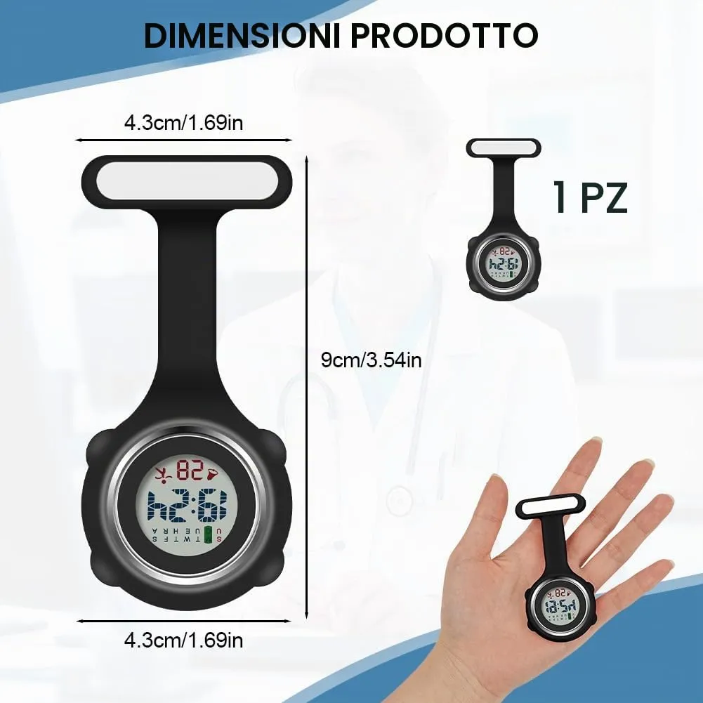 Vicloon Orologio da Infermiere in Silicone con Spilla (Nero) - immagine 2