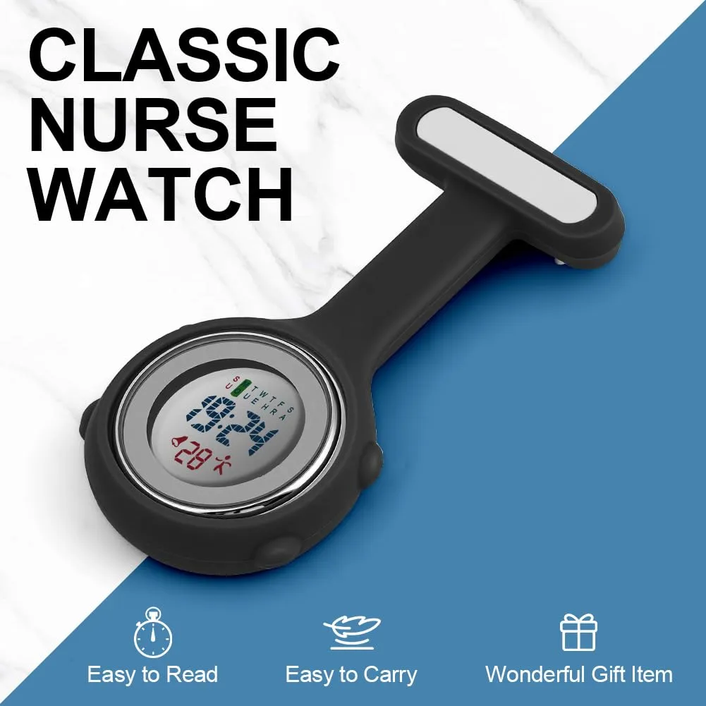 Vicloon Orologio da Infermiere in Silicone con Spilla (Nero) - immagine 6
