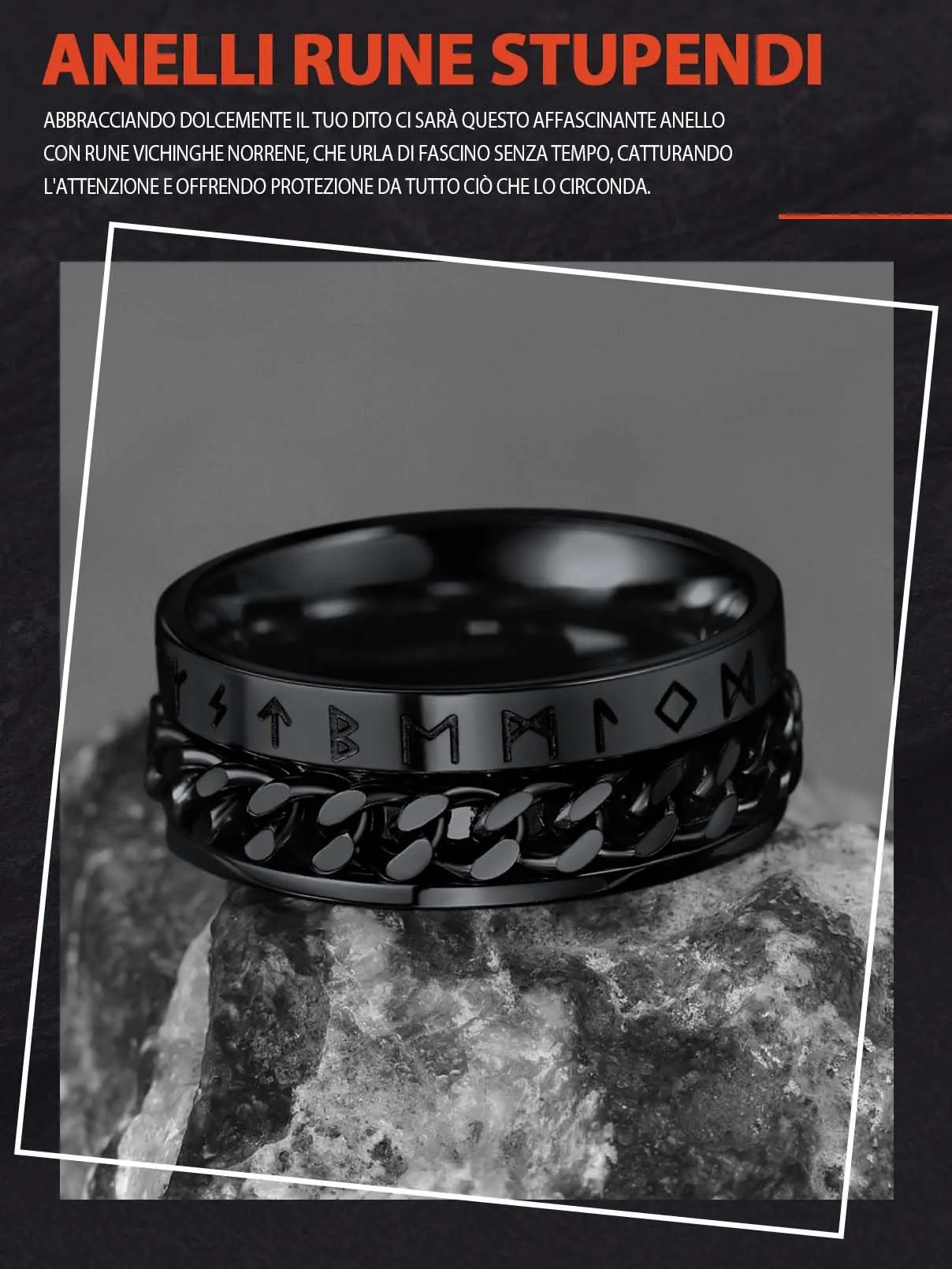 FaithHeart Anello Anti Stress Vichinghi in Acciaio Inossidabile Nero, Taglia 64 - immagine 7