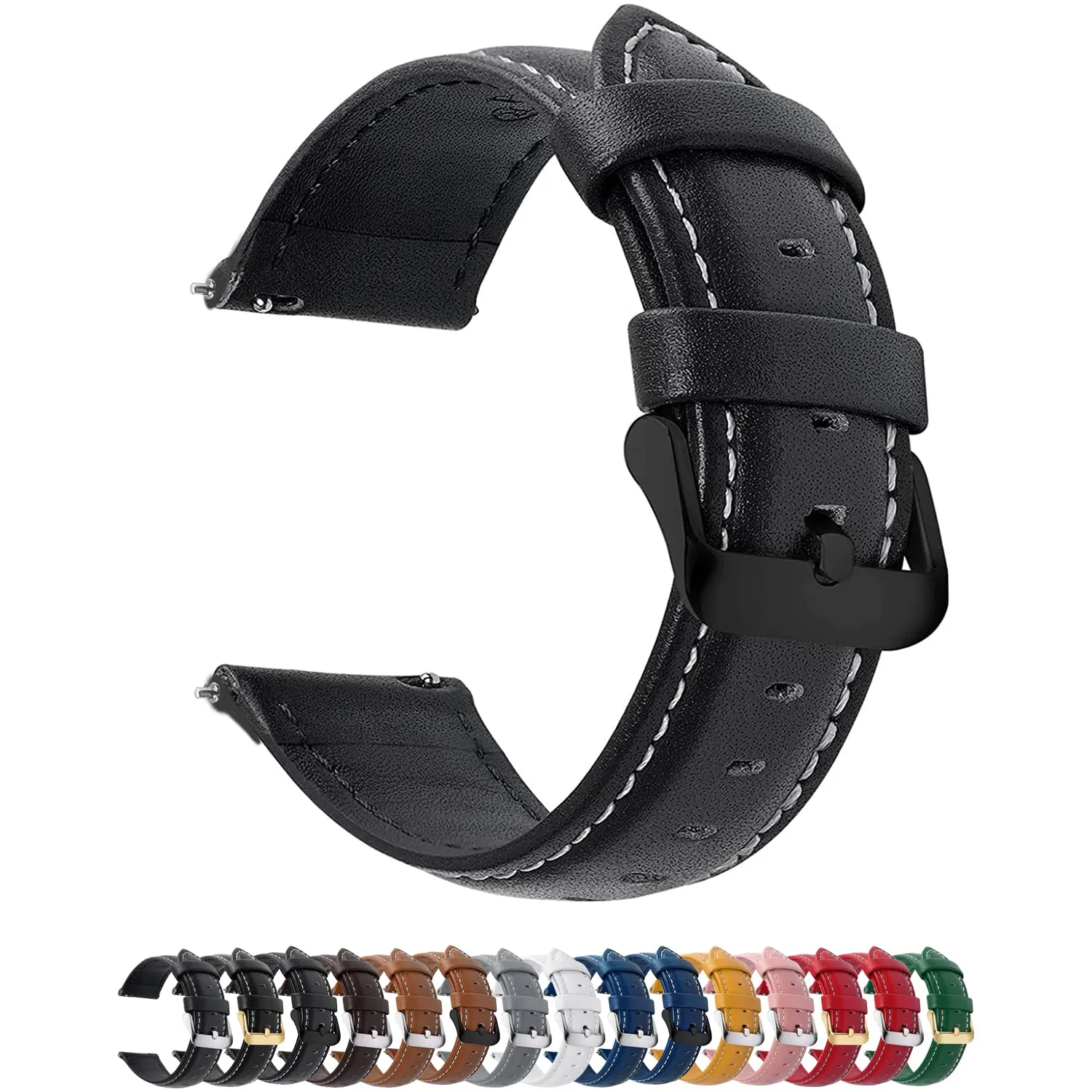 Fullmosa Cinturino in Pelle 22mm per Orologio con Sgancio Rapido, Nero/Fibbia Nera - immagine 1