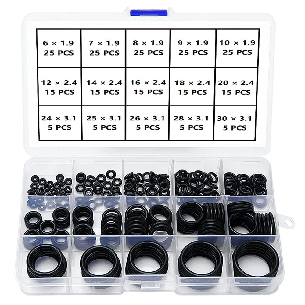 YIXISI Kit Assortimento O-ring in Gomma Nitrilica, 225 Pezzi, 15 Misure, Nero - immagine 1