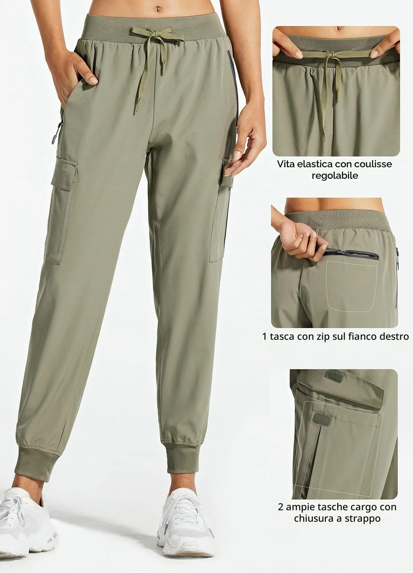 Libin Pantaloni Trekking Donna Cargo Jogger Estivi 29" Salvia S - immagine 4