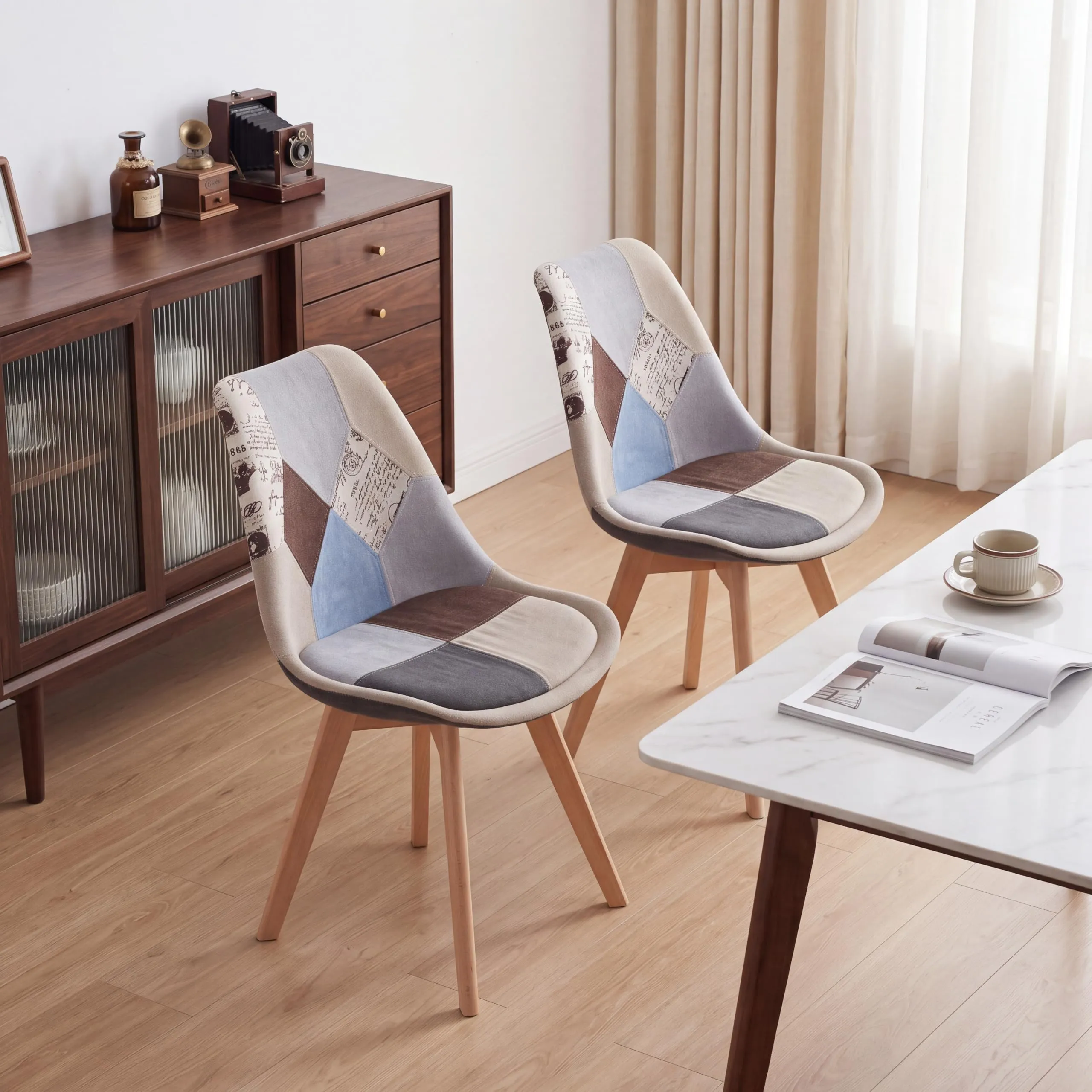 GrandCA HOME Set di 2 sedie da pranzo in stile nordico, polipropilene e faggio, marrone - immagine 9