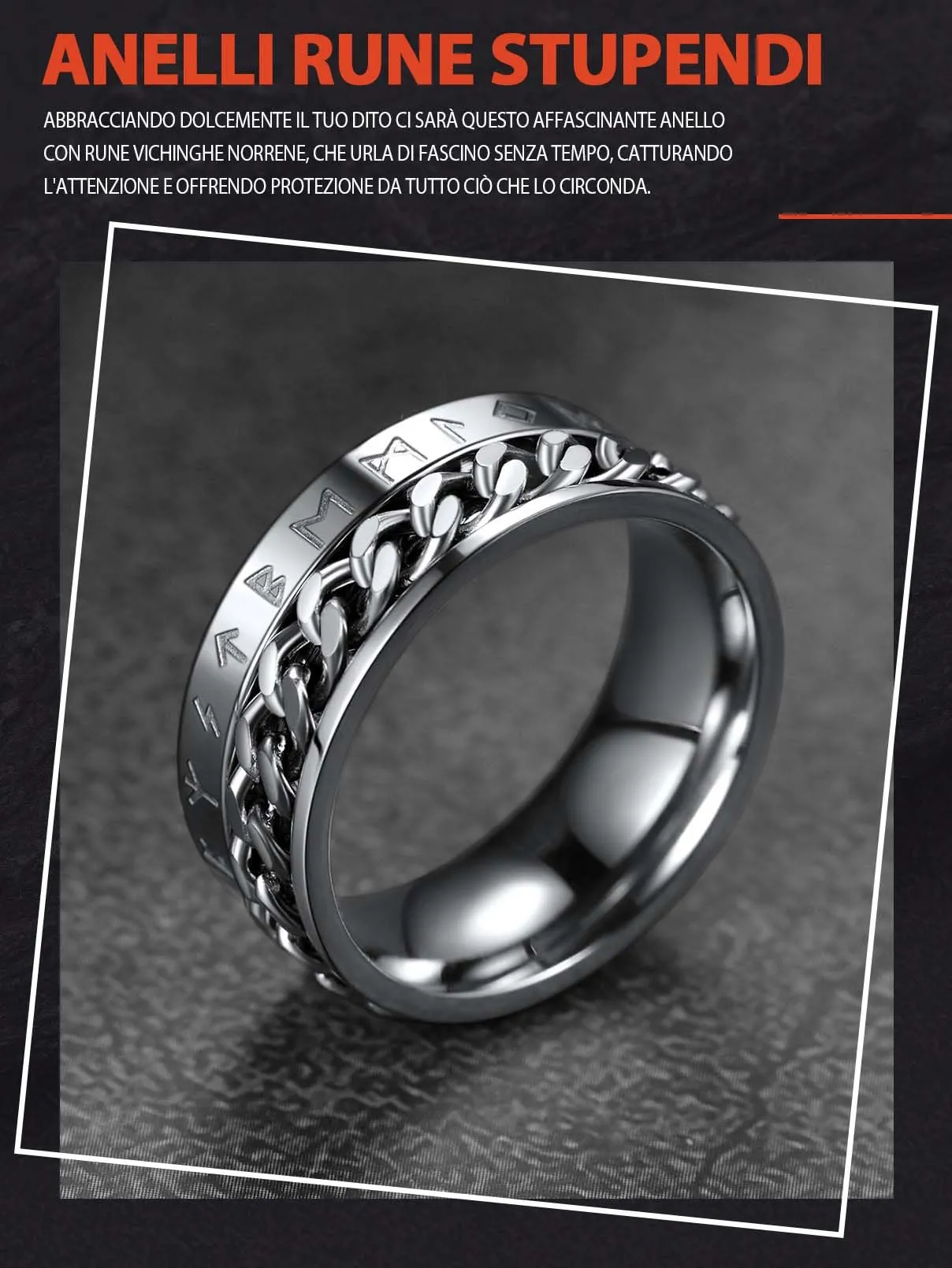 FaithHeart Anello Anti Stress Vichingo in Acciaio Inossidabile Girevole, Misura 64, Argento - immagine 7