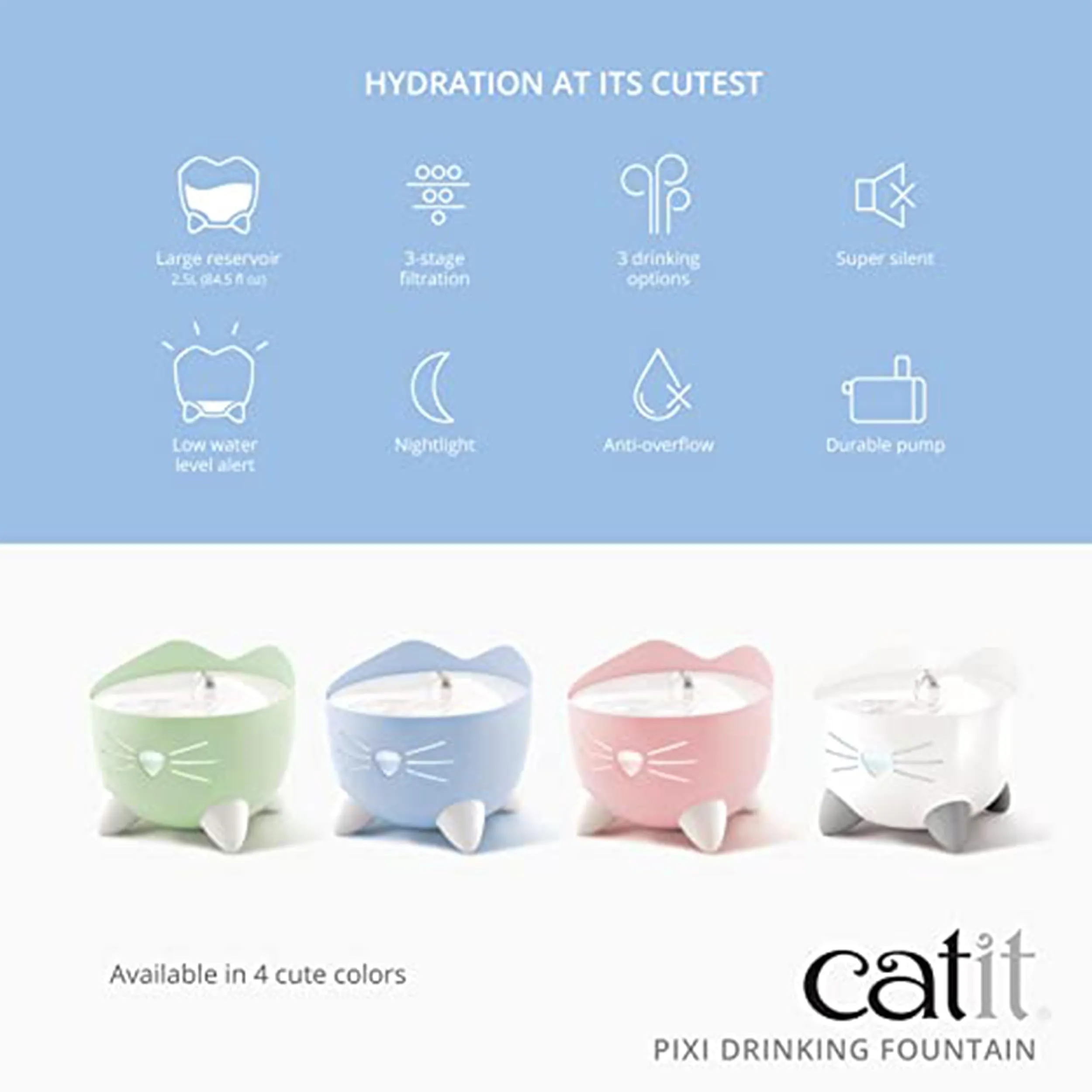 Catit Pixi Water Fountain, 2.5L, White - immagine 2