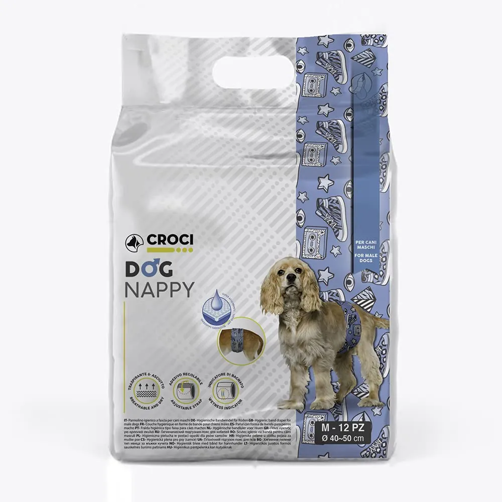 Croci Dog Nappy Pop Fascia Assorbente per Cani Maschi, Taglia M (40-50 cm), 12 pz - immagine 1