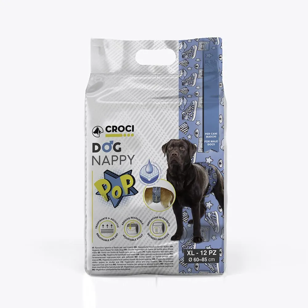 Croci Dog Nappy Pop Fascia Assorbente per cani maschi, Taglia XL (60-85 cm), 12 pz - immagine 1