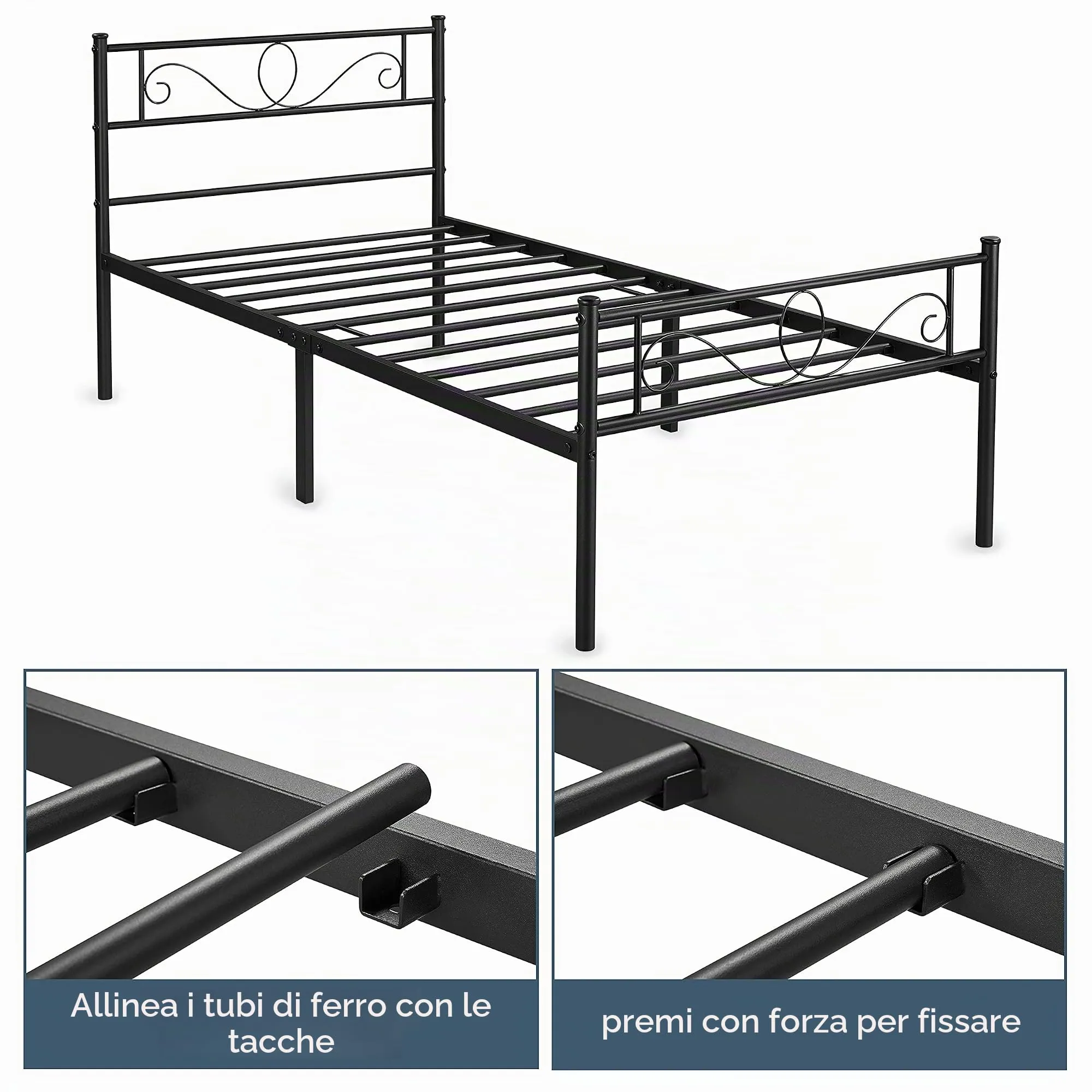 Yaheetech Struttura Letto Singolo in Ferro per Materasso 90 x 190 cm - immagine 6
