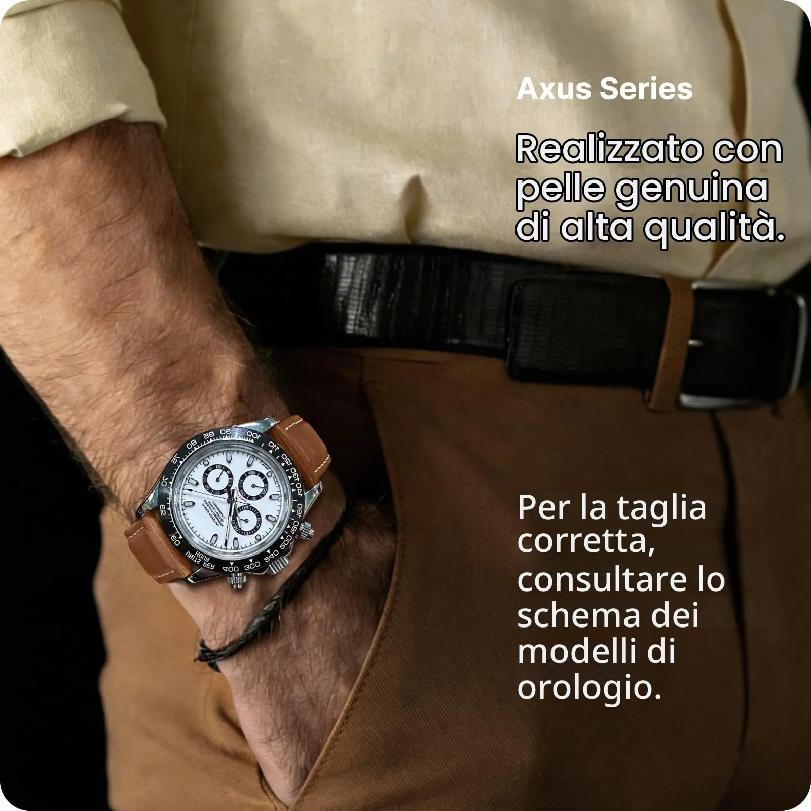 Fullmosa Cinturino Orologio 22mm in Pelle Marrone con Fibbia Nera Sgancio Rapido - immagine 3