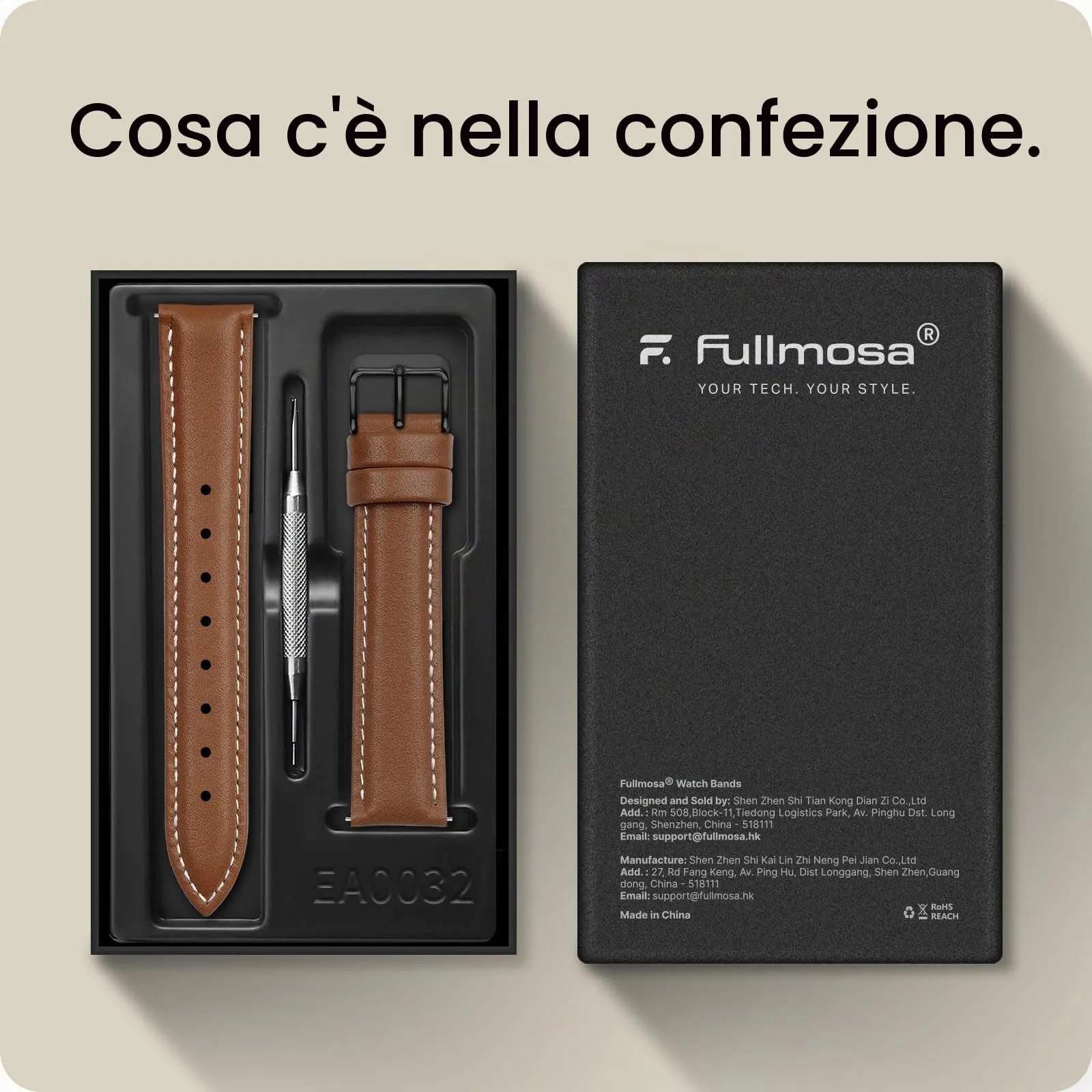 Fullmosa Cinturino Orologio 22mm in Pelle Marrone con Fibbia Nera Sgancio Rapido - immagine 6