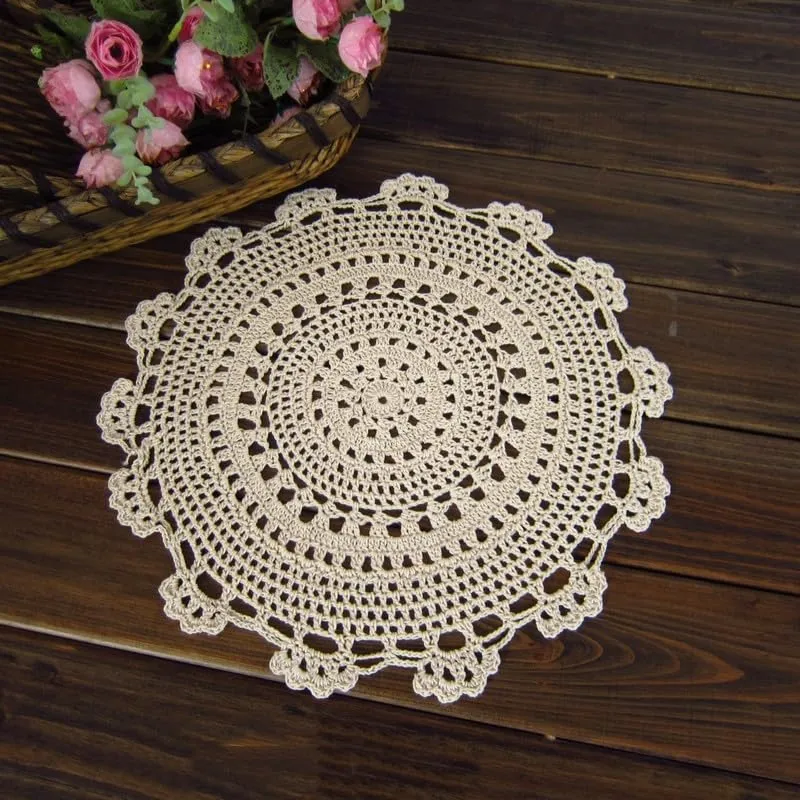Drhomeam Centrini in pizzo fatti a mano all'uncinetto in cotone, rotonda, 13 cm - immagine 2